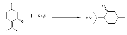 Method for preparing edible essence 8-mercaptomenthone from pulegone and sodium sulfide