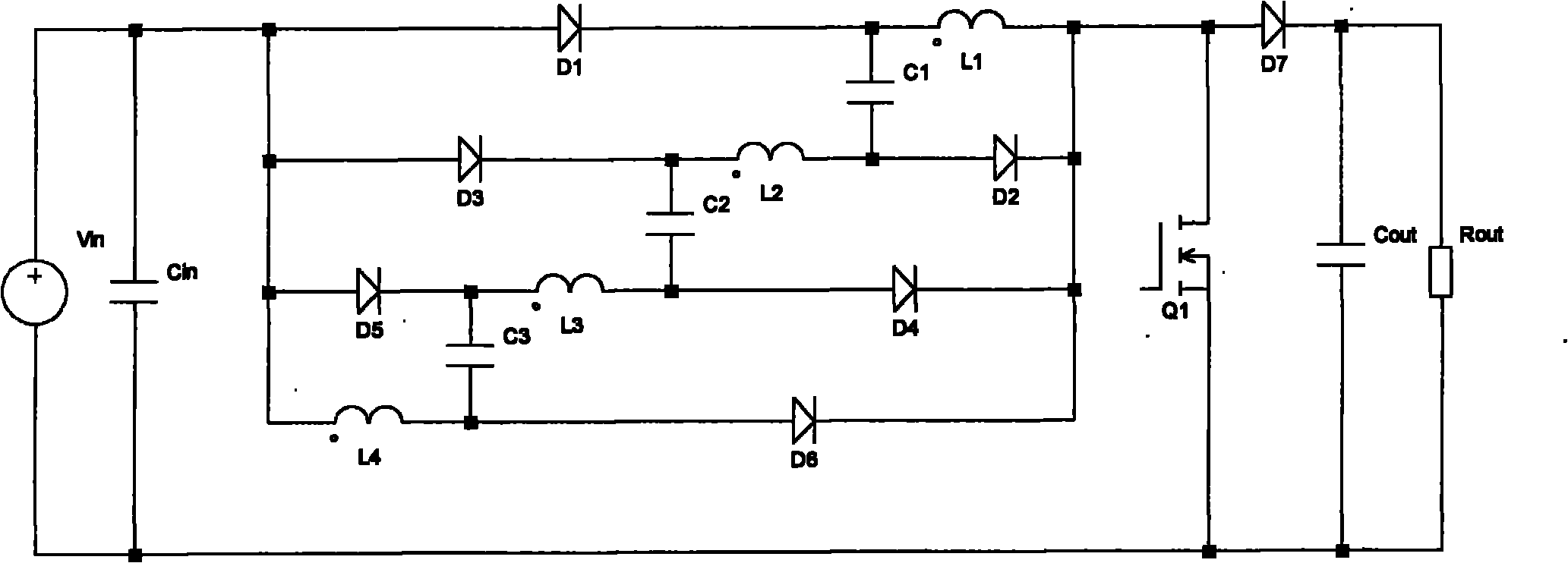 High-gain boost converter with inductance-capacitance switching network