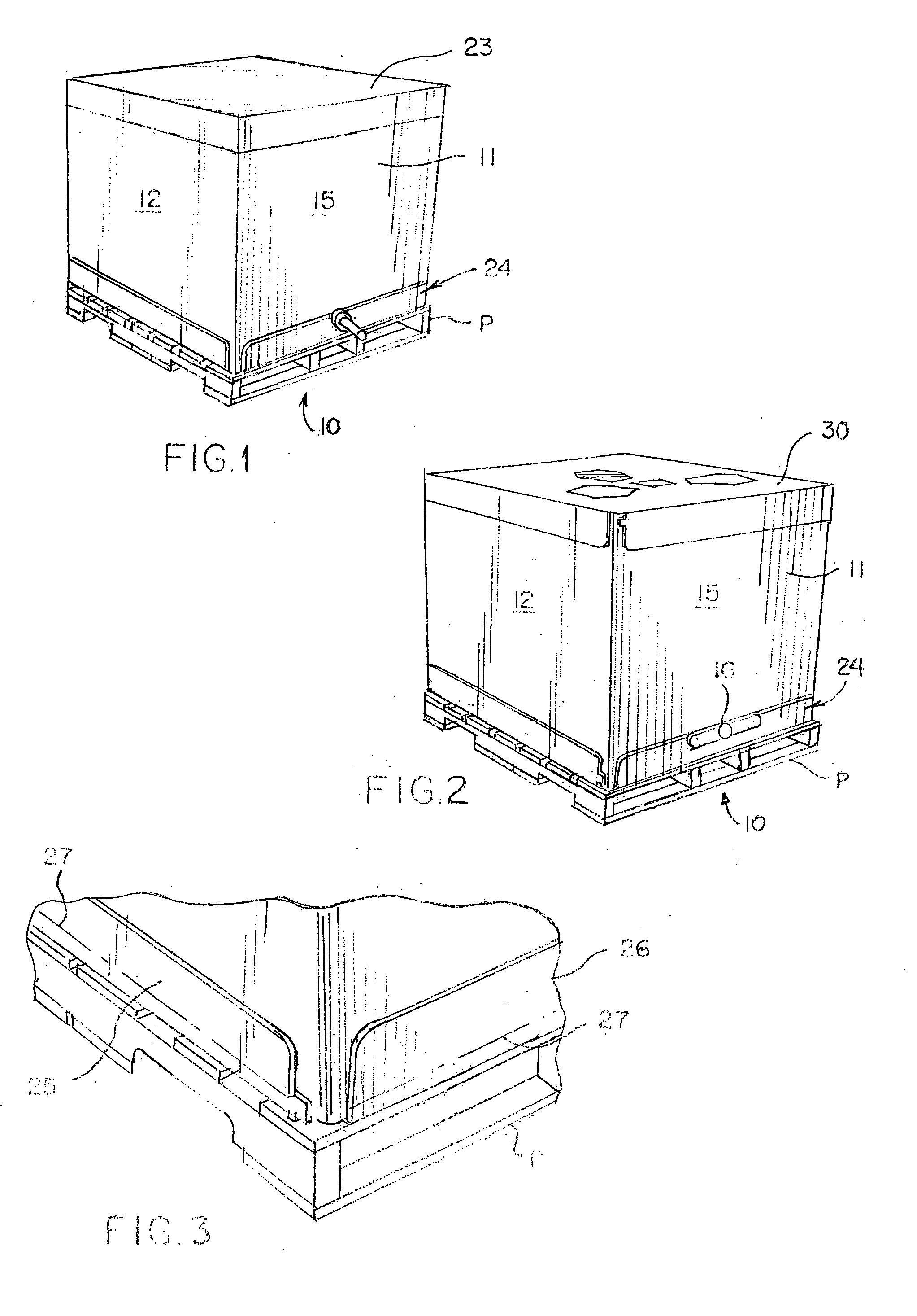 Rigid corrugated bulk container for liquids and semi-liquid fluids