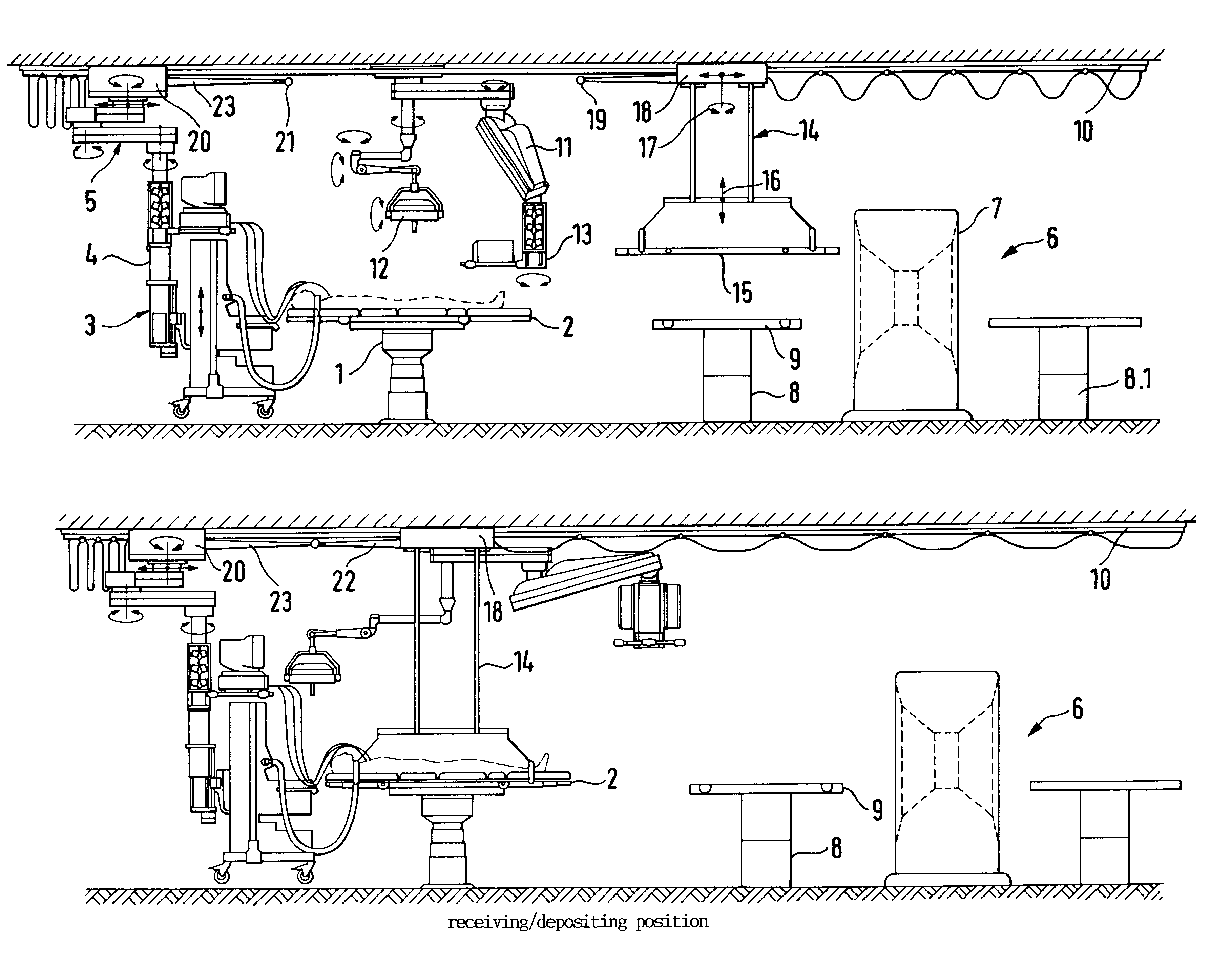 Operating apparatus comprising an operating support post with a detachable operating table top