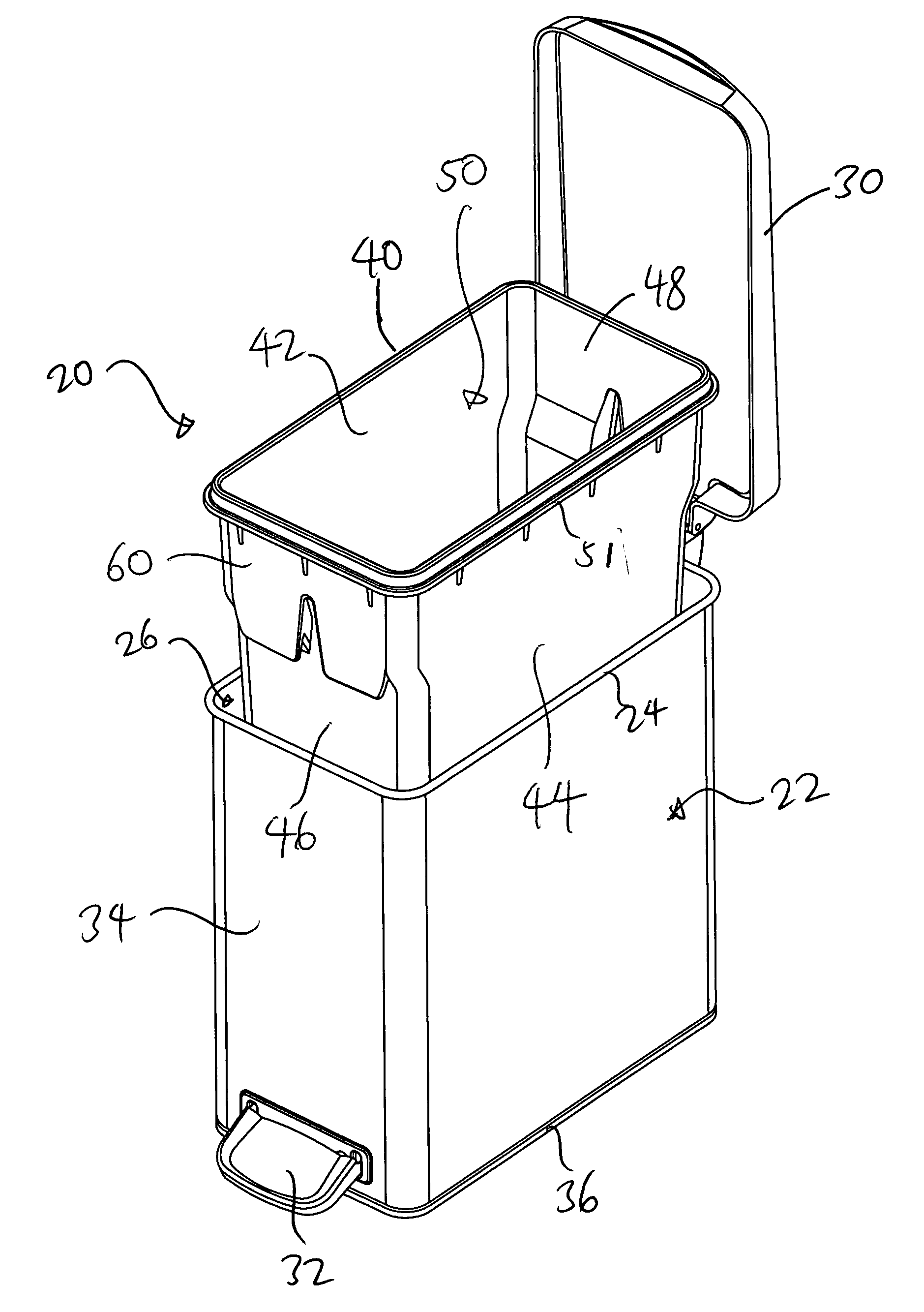 Trash can assembly with liner for securing trash bag