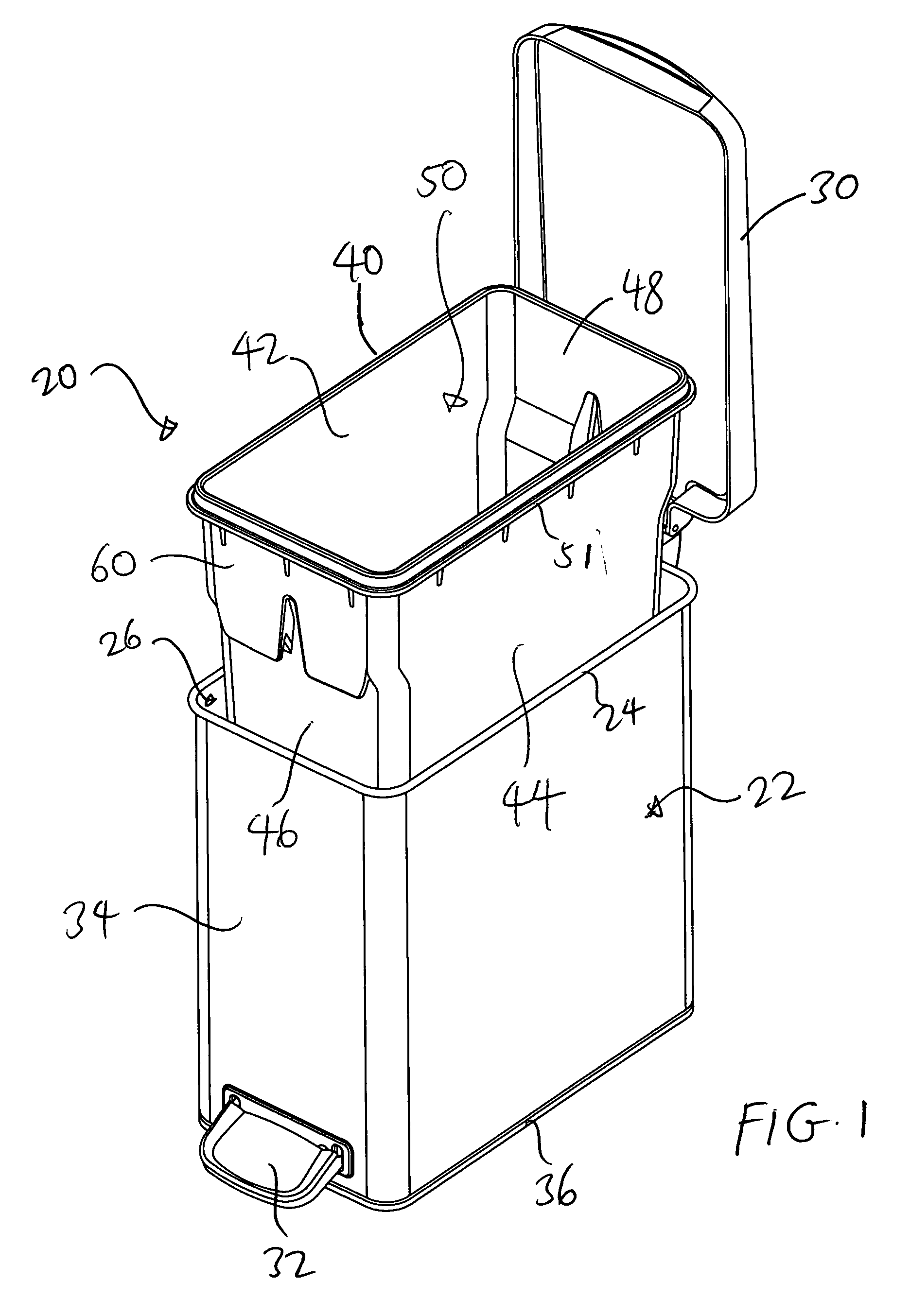 Trash can assembly with liner for securing trash bag