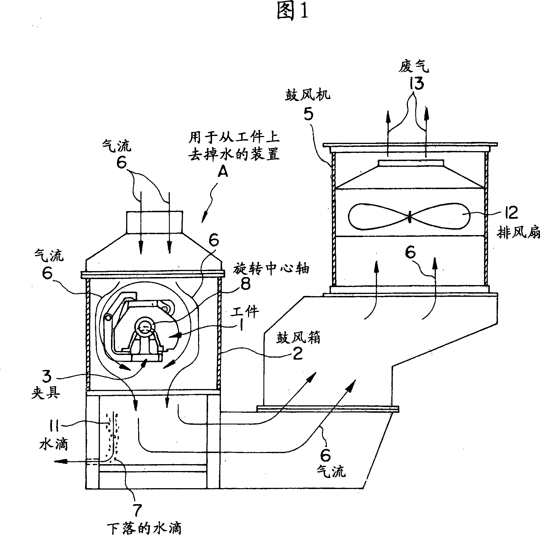 Device for removing water from a work-piece