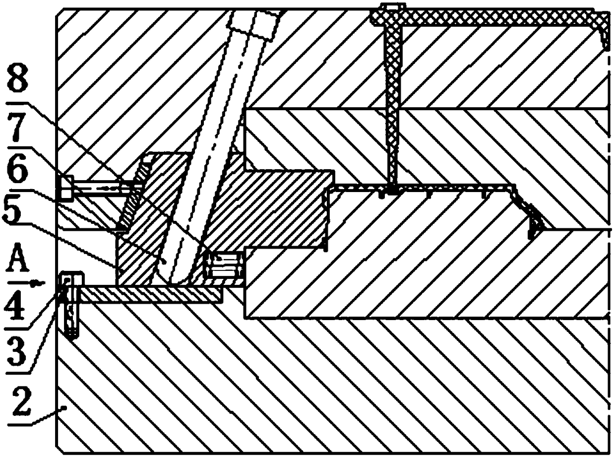 Lateral parting core-pulling device with oscillating hook for plastic molds