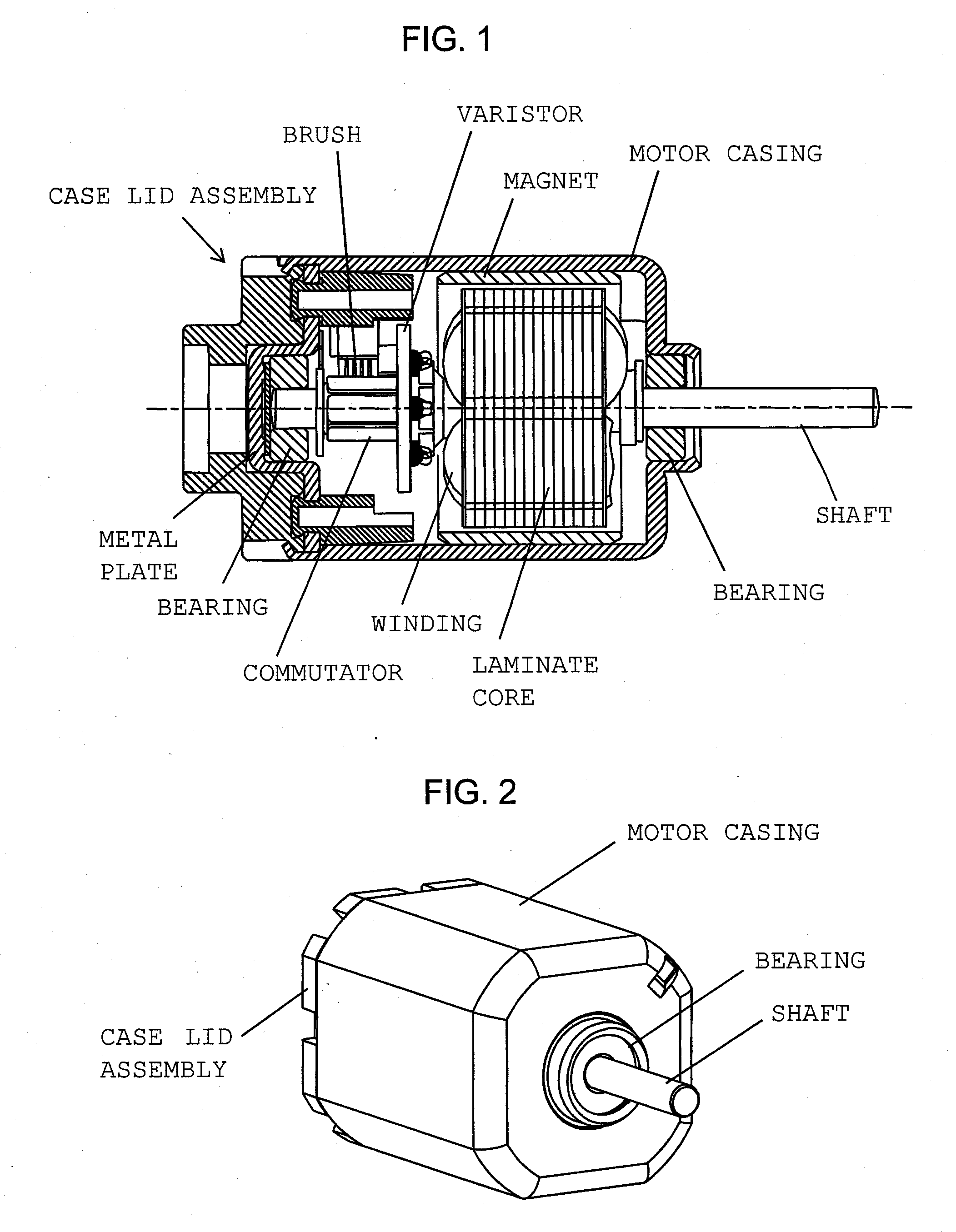 Case lid assembly of DC motor with brush