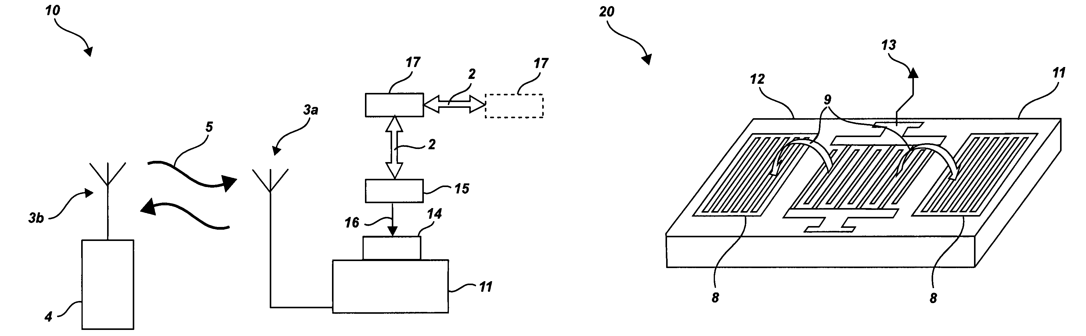 Wireless surface acoustic wave-based proximity sensor, sensing system and method