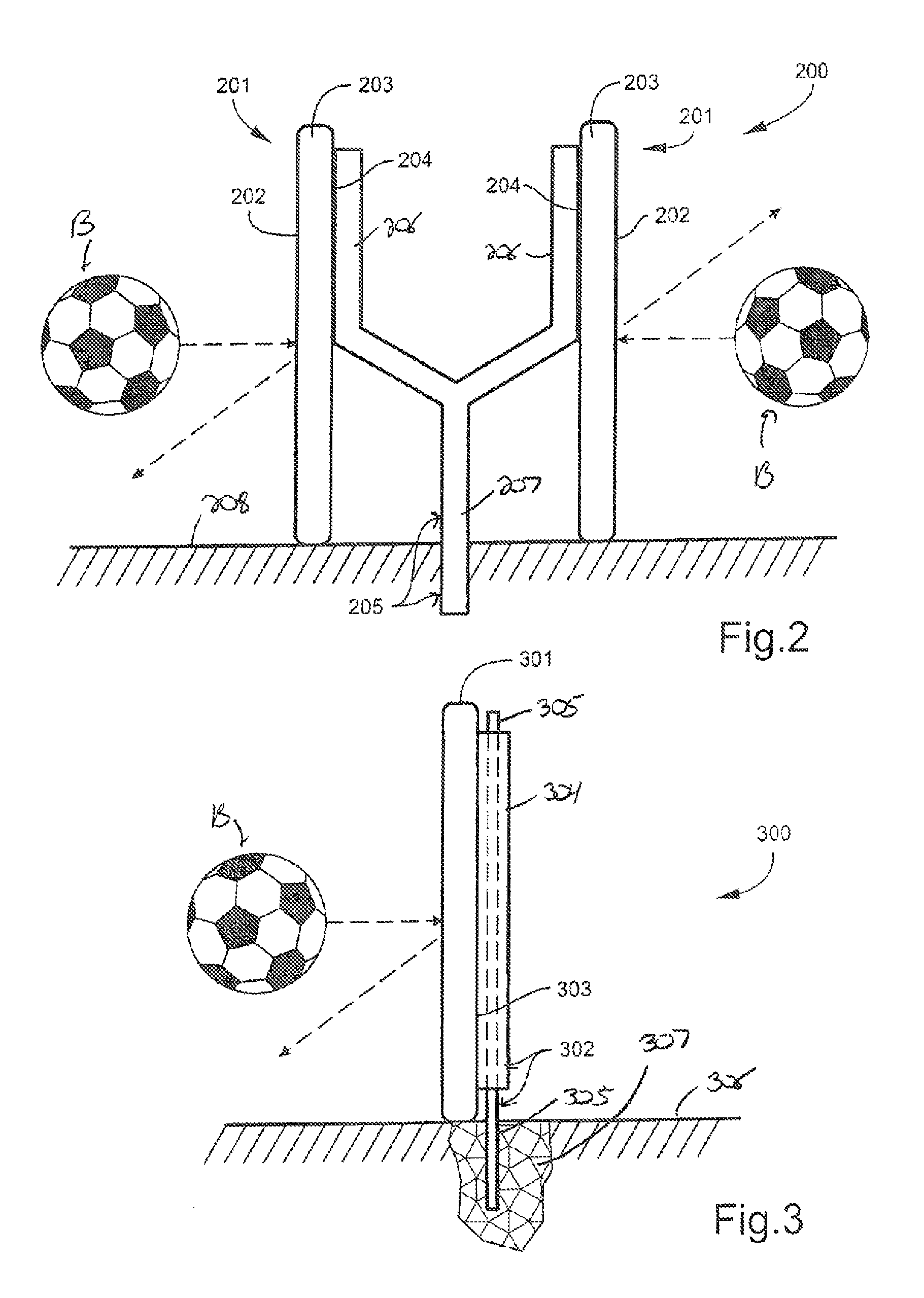 Soccer training device, method of use and system