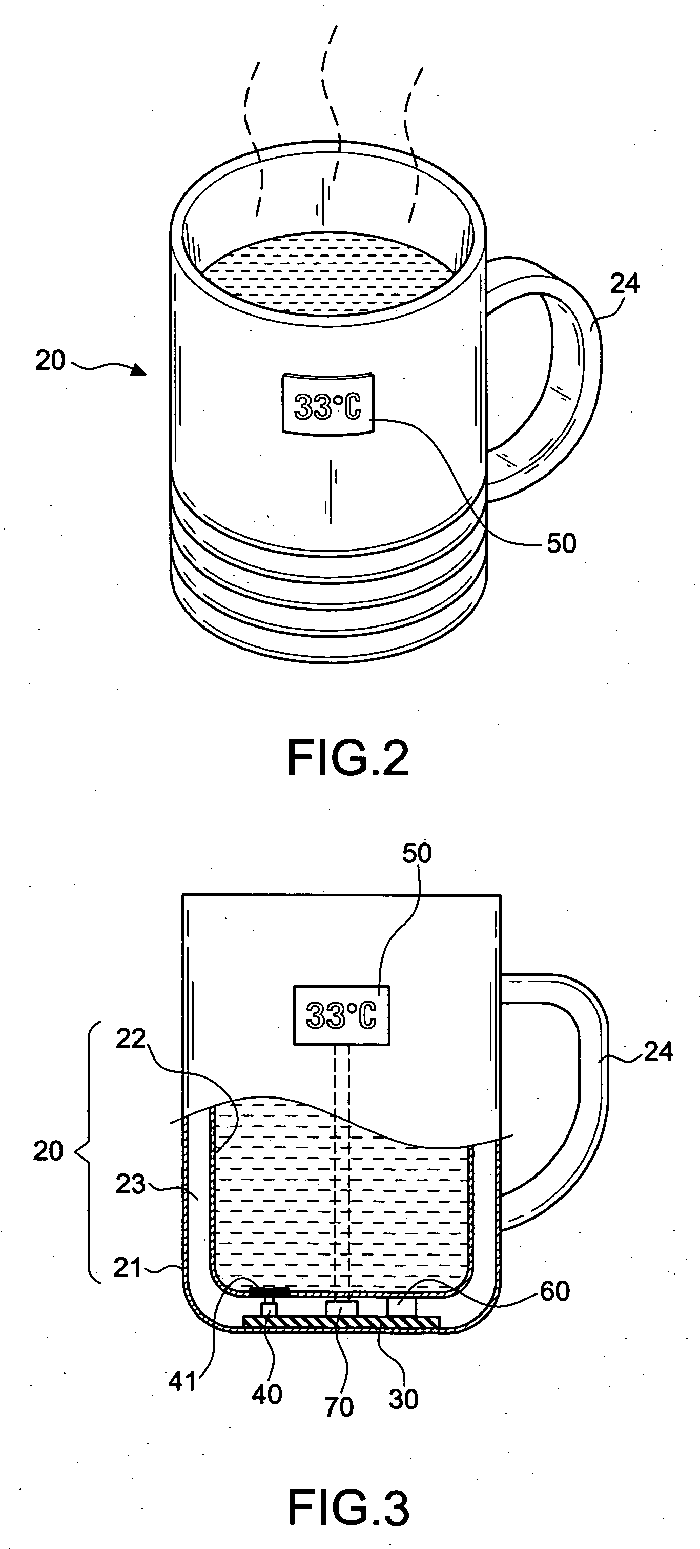 Liquid container capable of self-generating power and showing temprature