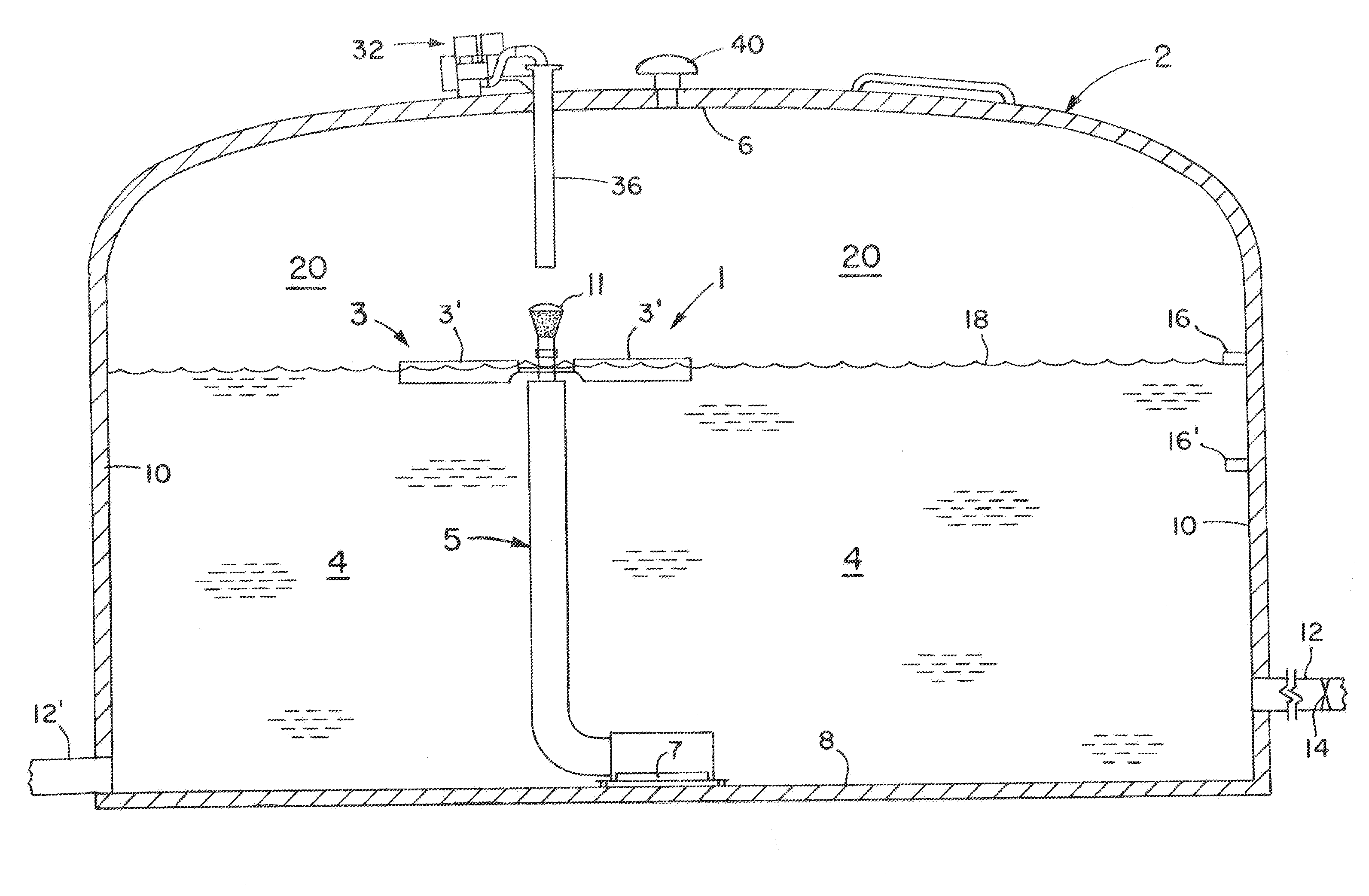 Method and apparatus for treating potable water in municipal and similar water tanks