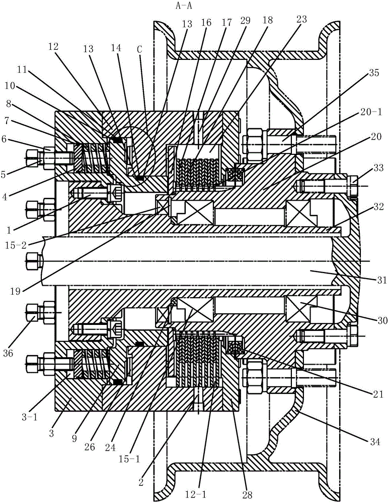 A wet multi-disc pressure loss brake