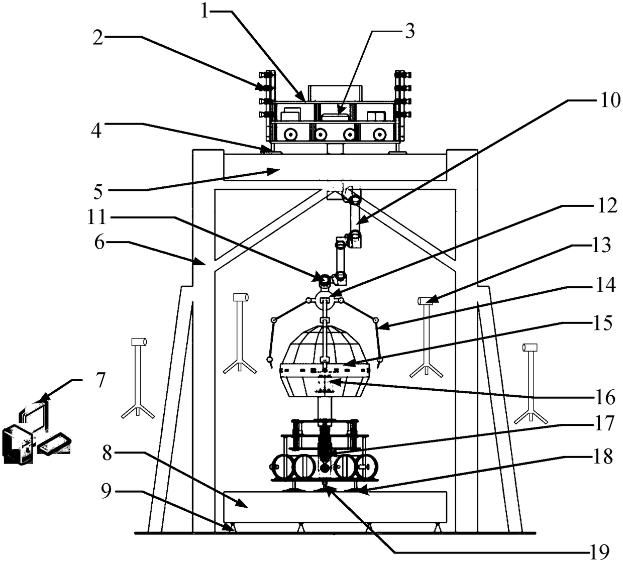 Ground physical simulation experiment system for space spinning target trapping and spin counteraction