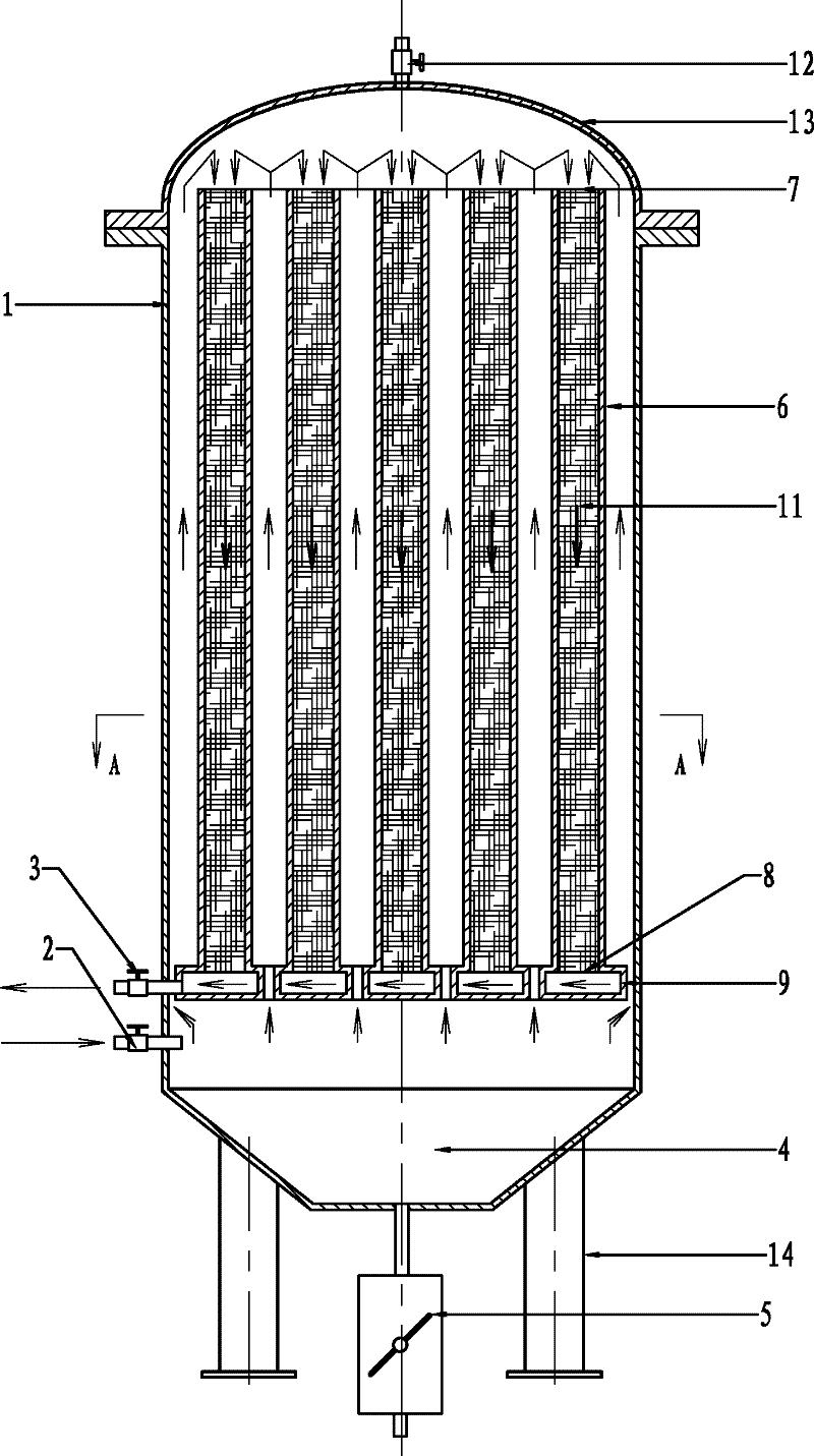 Filter for filtering synthetic produced liquid in production process of dimethylformamide and filtering method thereof