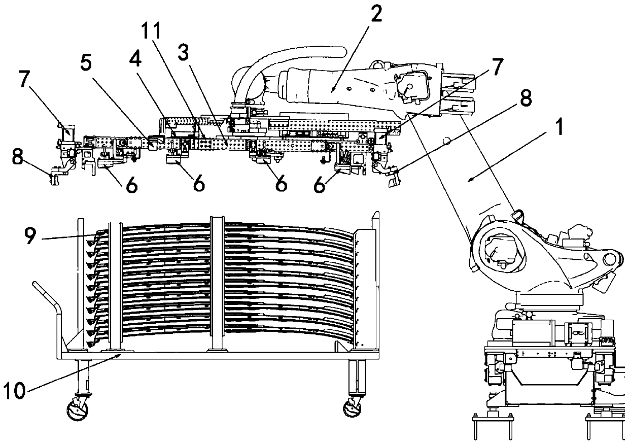 System for grabbing part from material frame under visual guidance of robot and control method