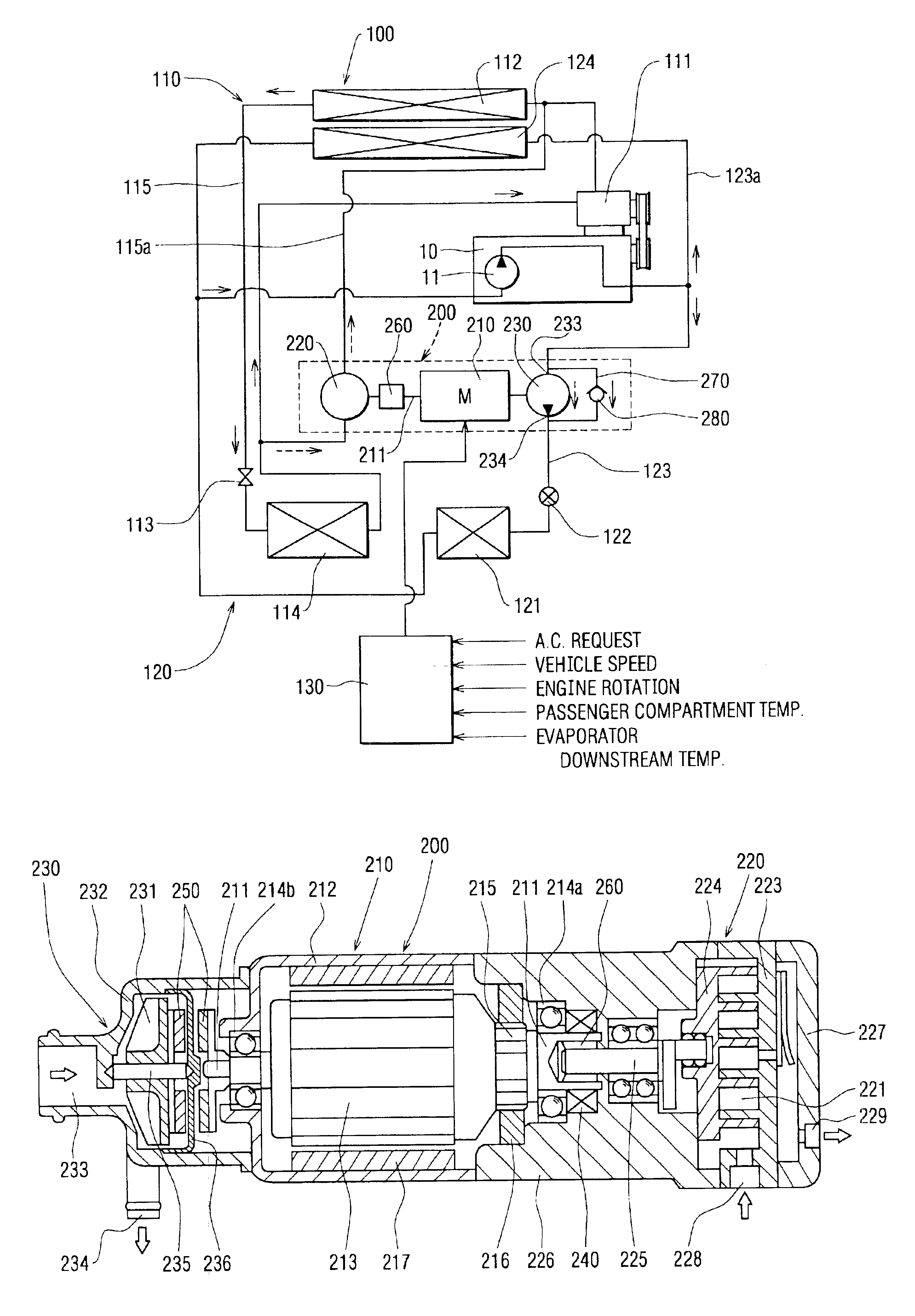 Air-conditioning apparatus including motor-driven compressor for idle stopping vehicles