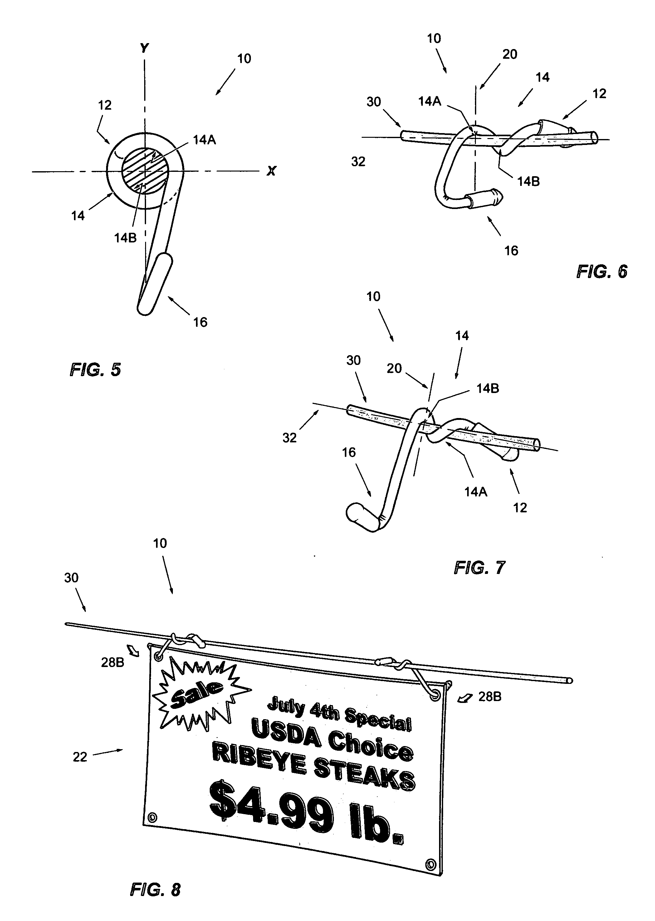 Non-symmetrical wire clip for clotheslines