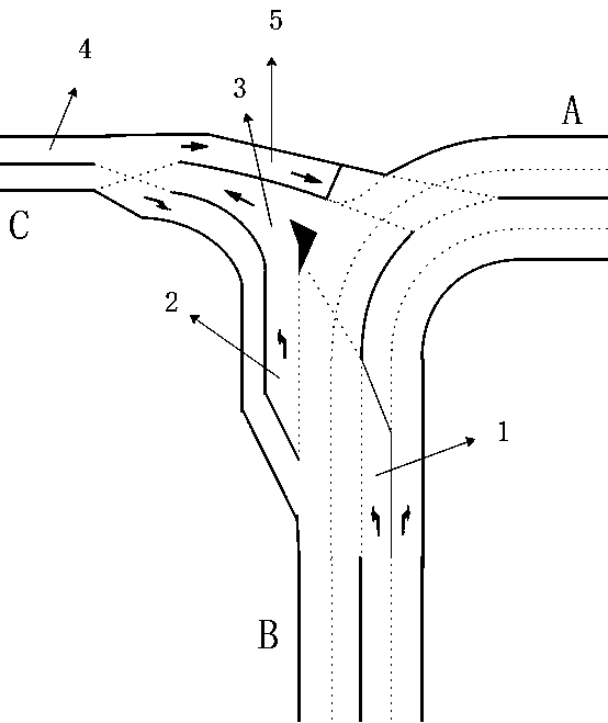 Three-way intersection adopting batch lane changing method and control method thereof