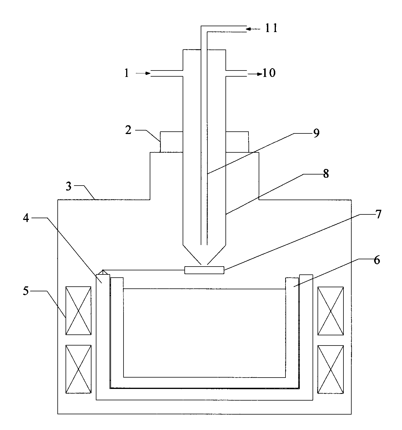 Production technology and device for boron-removing and purification of polysilicon by adopting electromagnetic induction melting assisted with high-temperature plasma