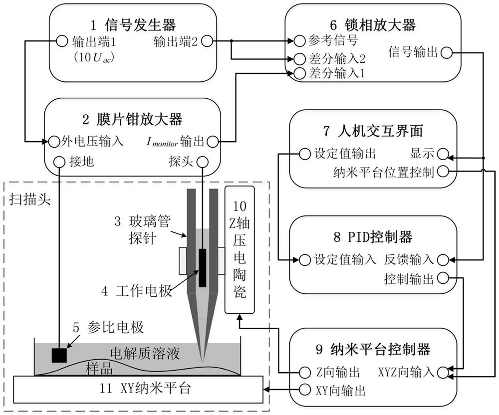 A SICM voltage modulation imaging device and method based on differential noise reduction