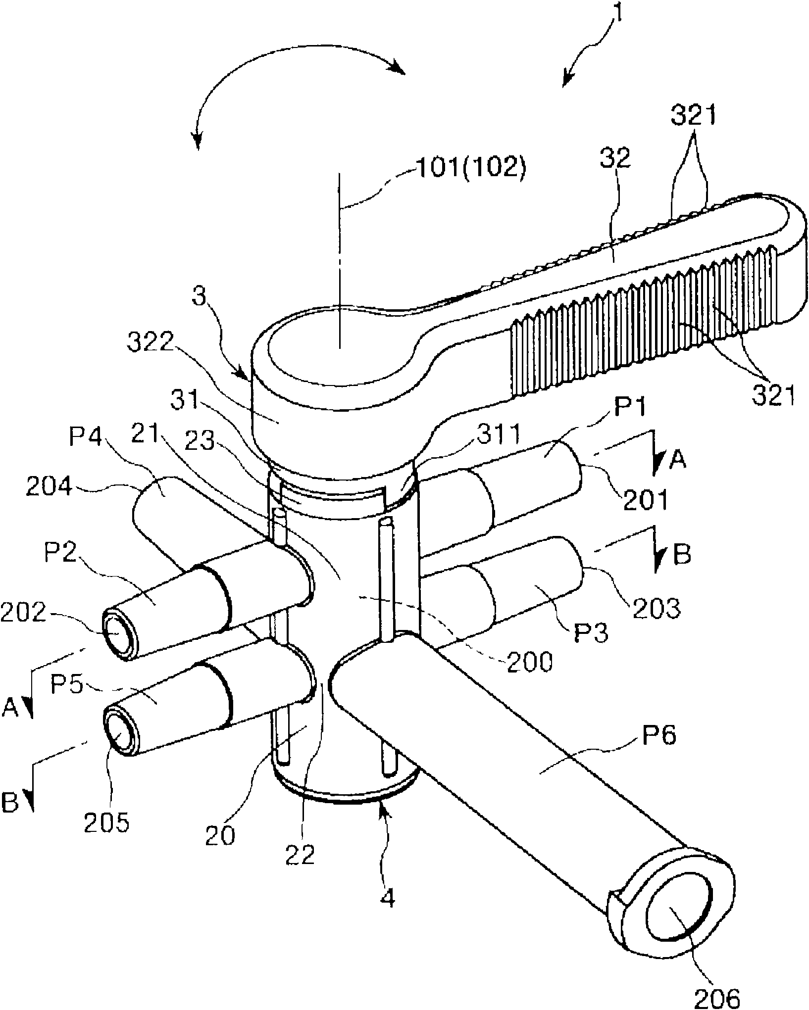 Multiway cock and liquid dispensing circuit