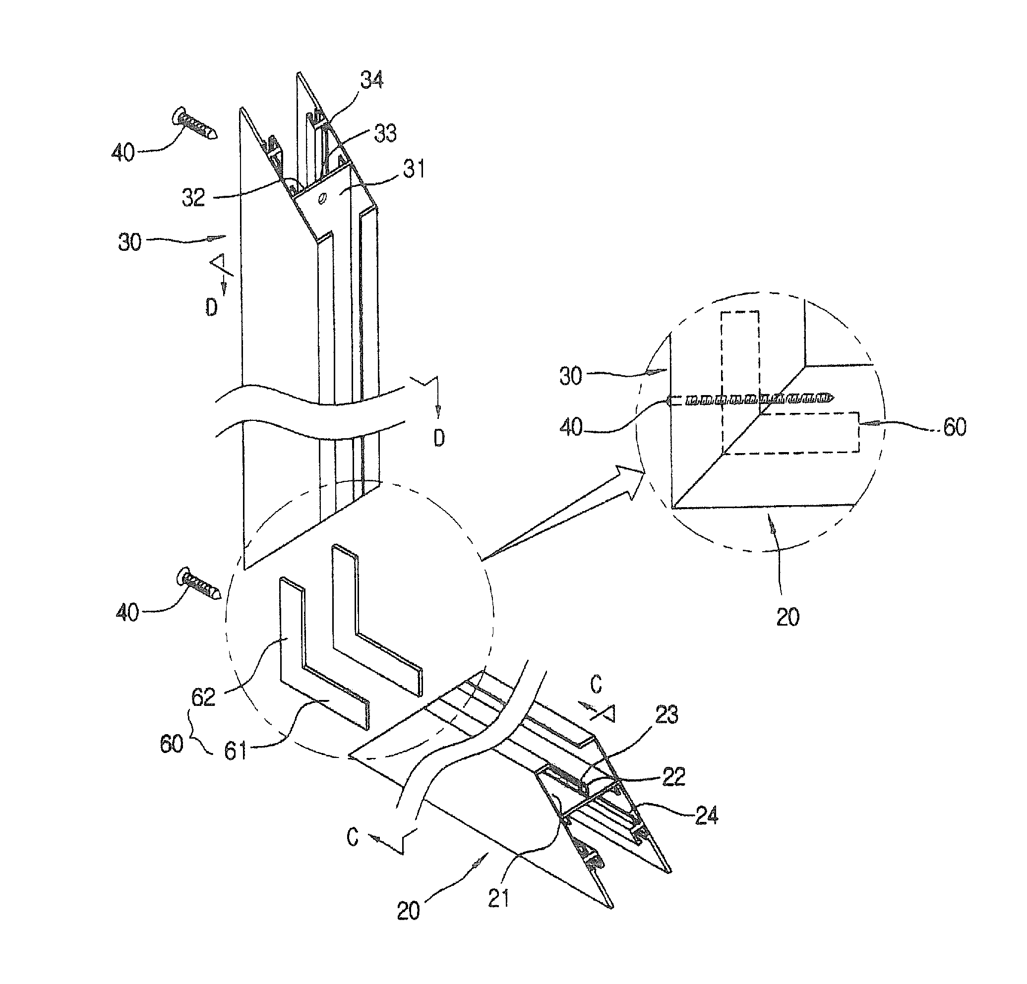 Windows and doors assembly structure having a joint portion of 45 degrees