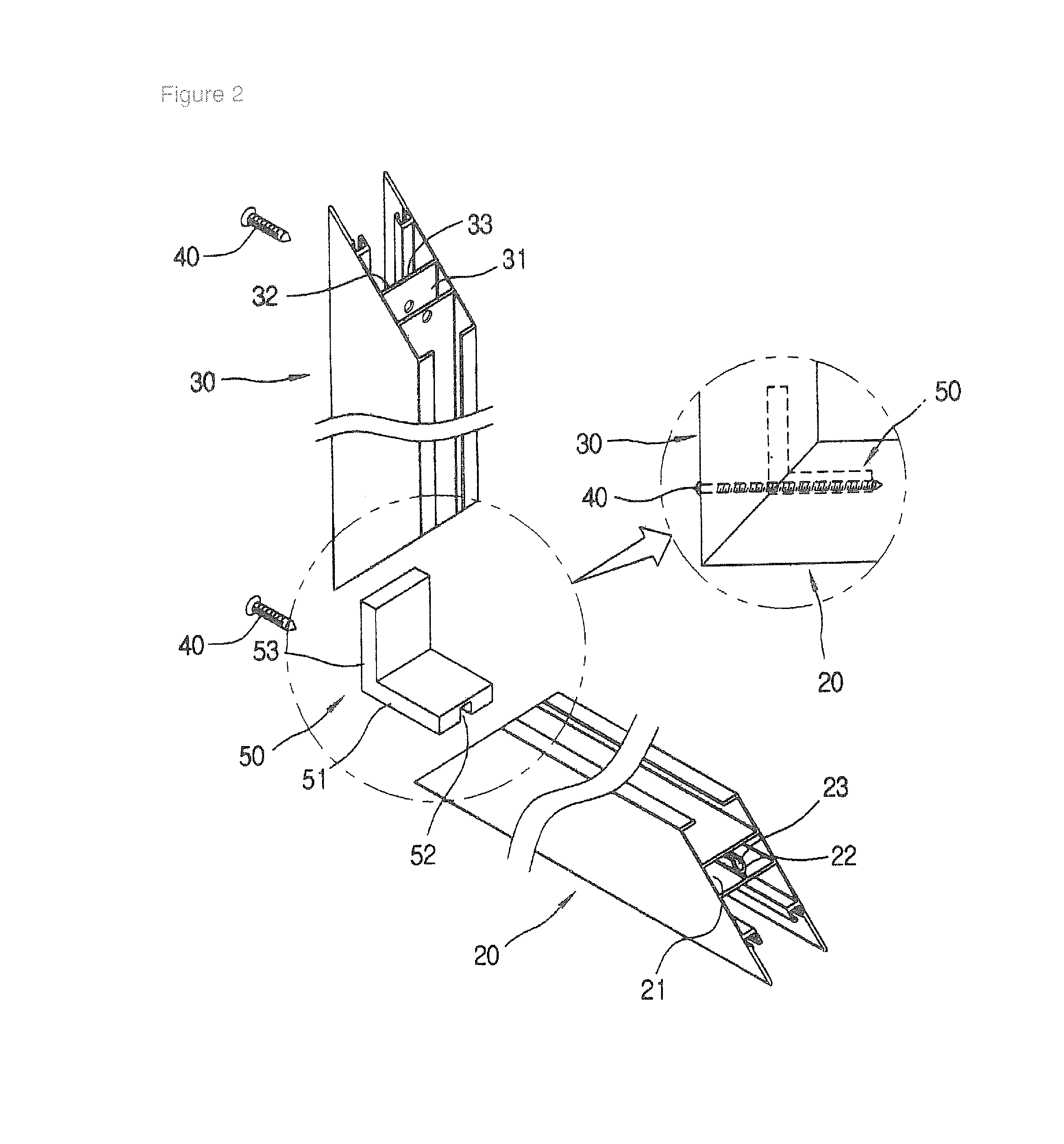 Windows and doors assembly structure having a joint portion of 45 degrees