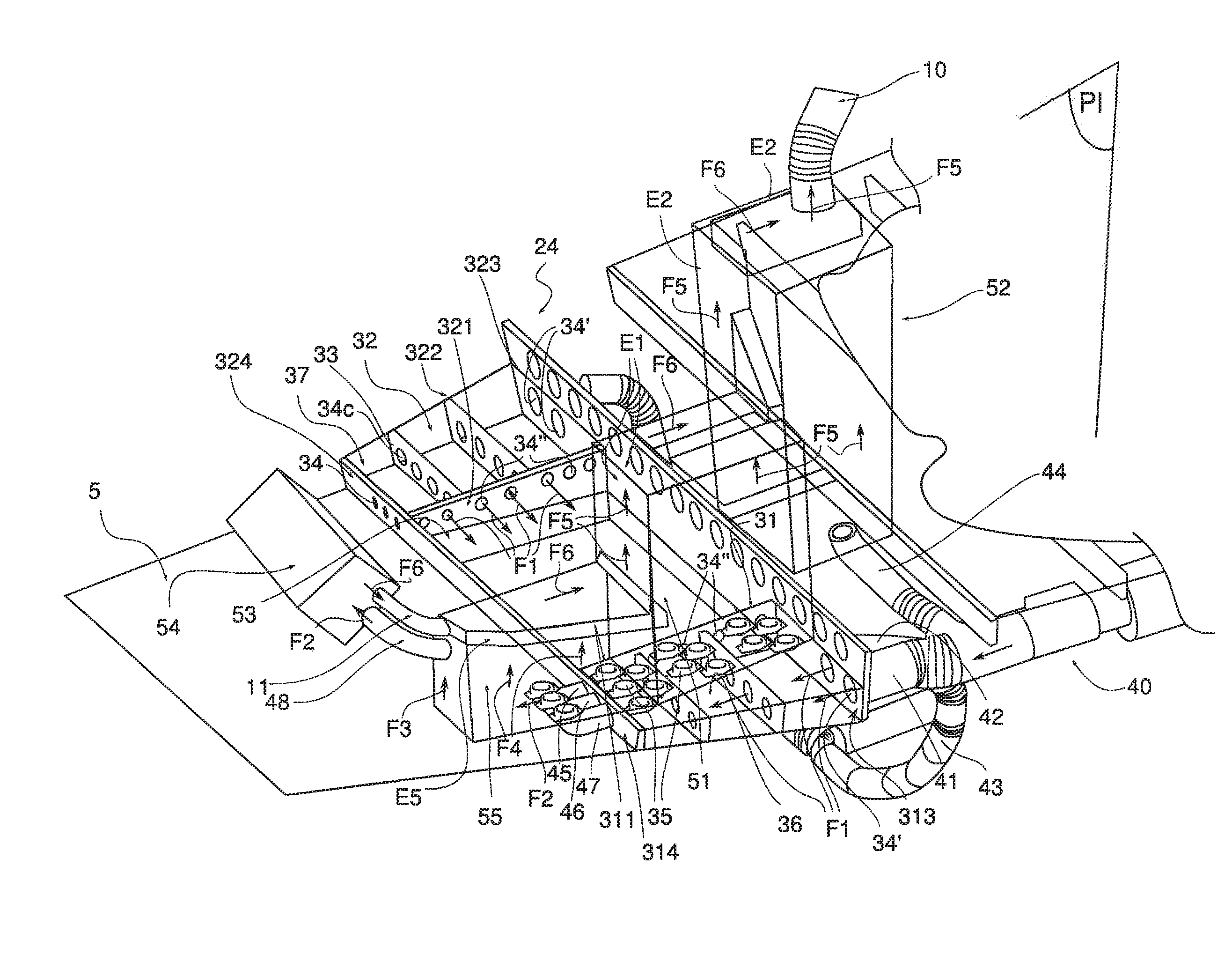 Ventilation system, air blowing and extraction circuits of such a system, as well as an aircraft avionics bay