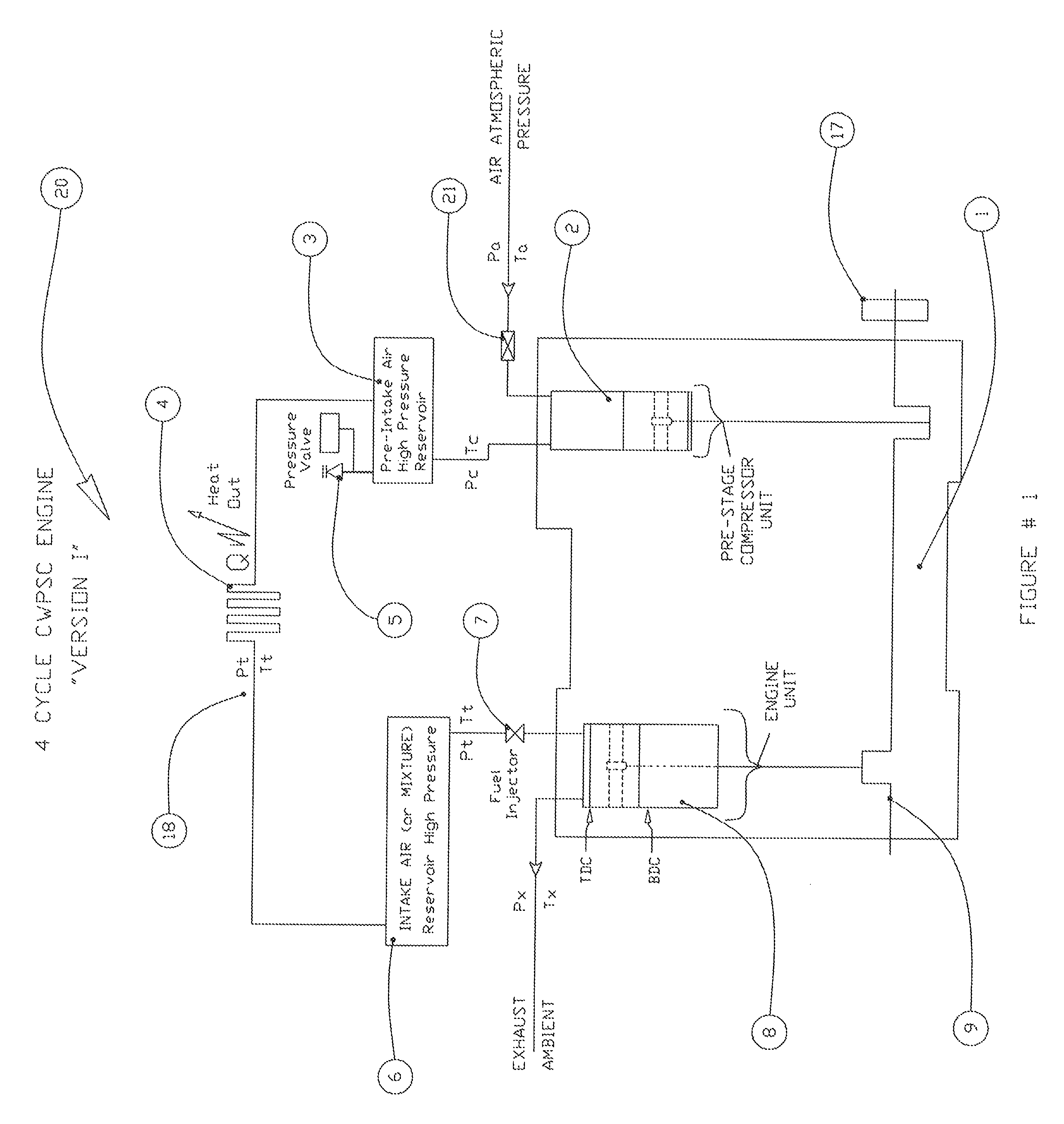 Four-cycle internal combustion engine with pre-stage cooled compression