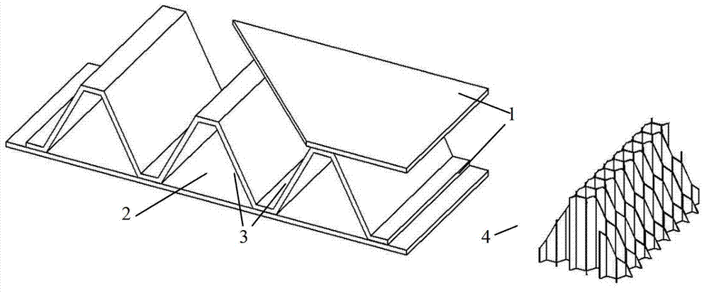 Sandwich material of corrugation-aluminum honeycomb composite structure and preparation method of sandwich material