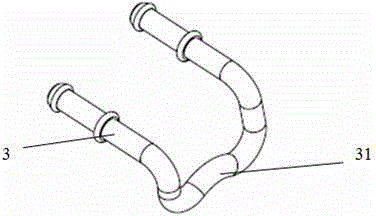 Vibration isolation lifting lug device with exhaust pipe and auxiliary frame connected