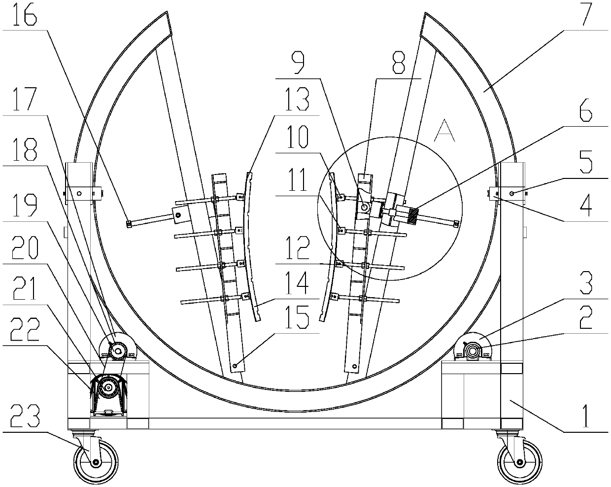 Automatically-overturning clamping device for wind power blades