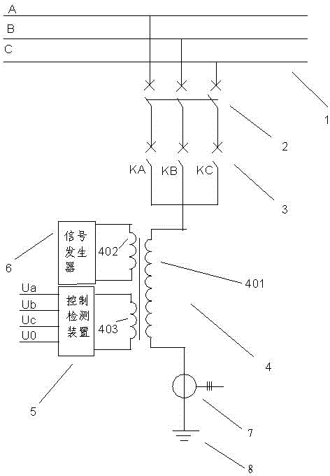 Low excitation impedance transformer single-phase grounding protection device and protection method