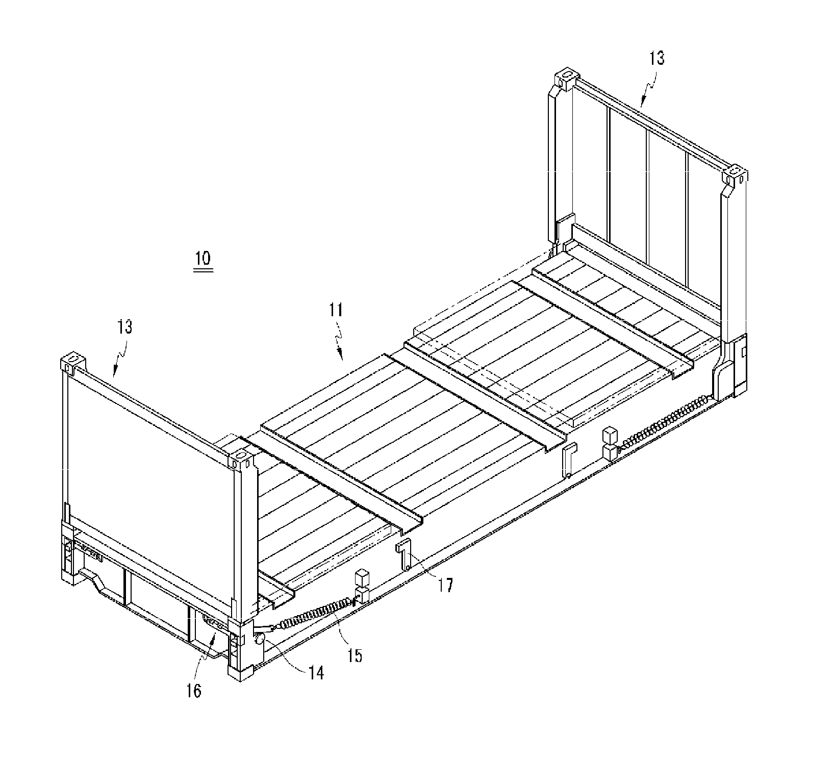 Integral buffering apparatus for automatically controlling flow rate of fluid and flat rack container including the integral buffering apparatus