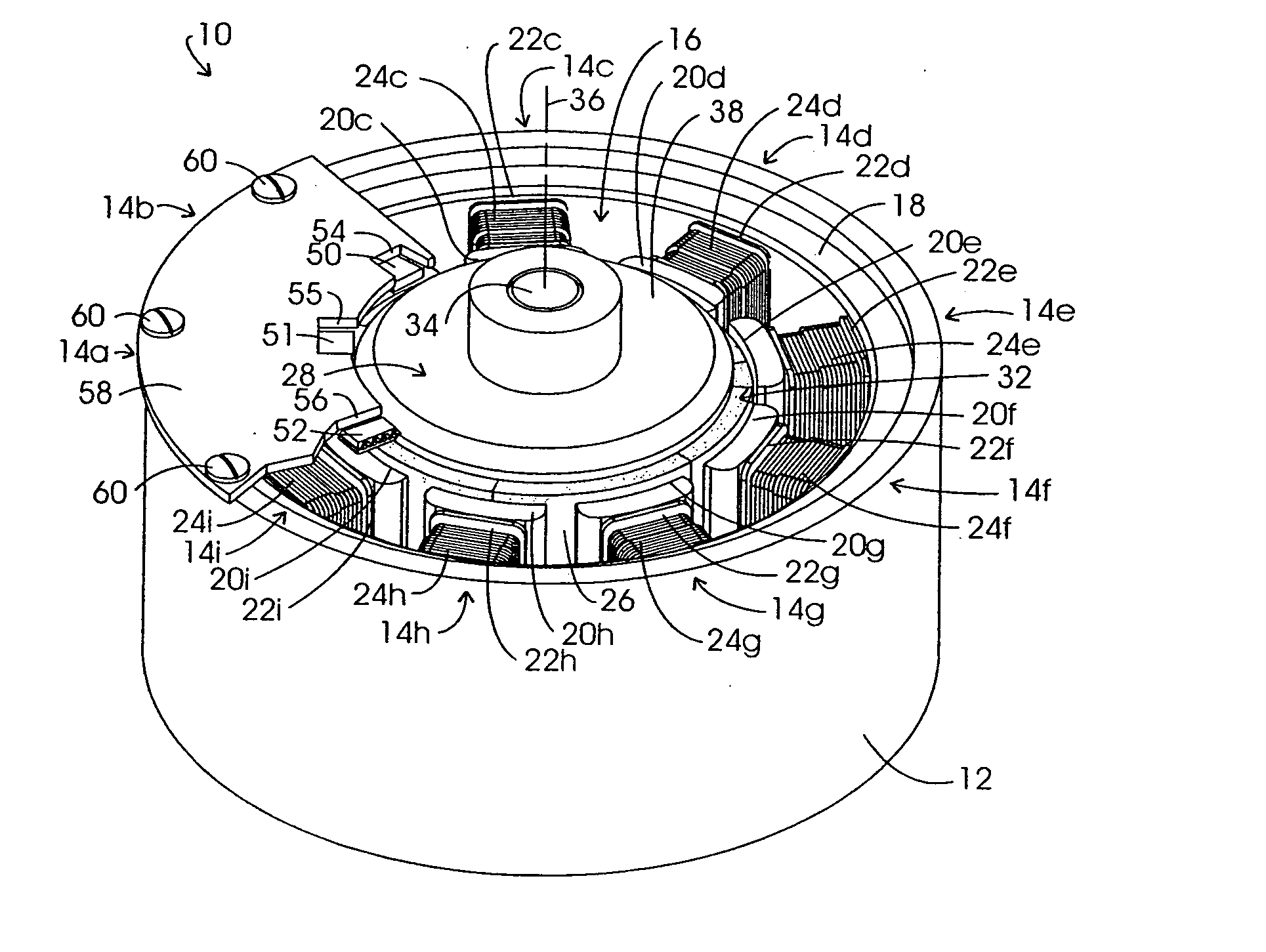 Apparatus and method for dissipating a portion of the commutation derived collapsing field energy in a multi-phase unipolar electric motor