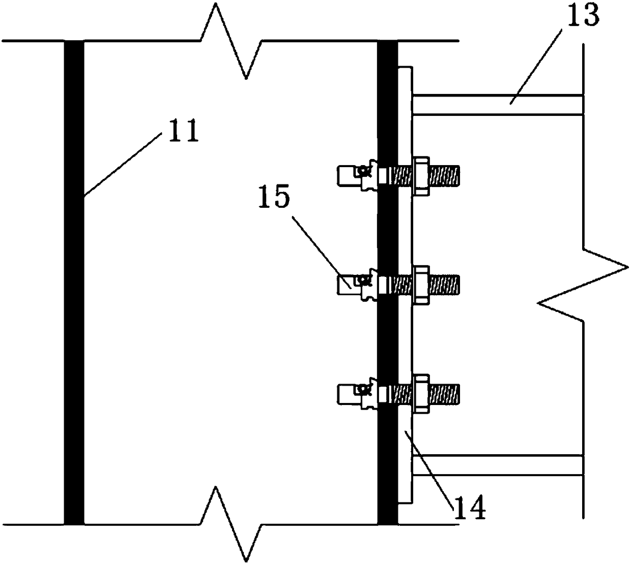 A connection node between a steel pipe column and a steel beam end plate using single-sided connection bolts