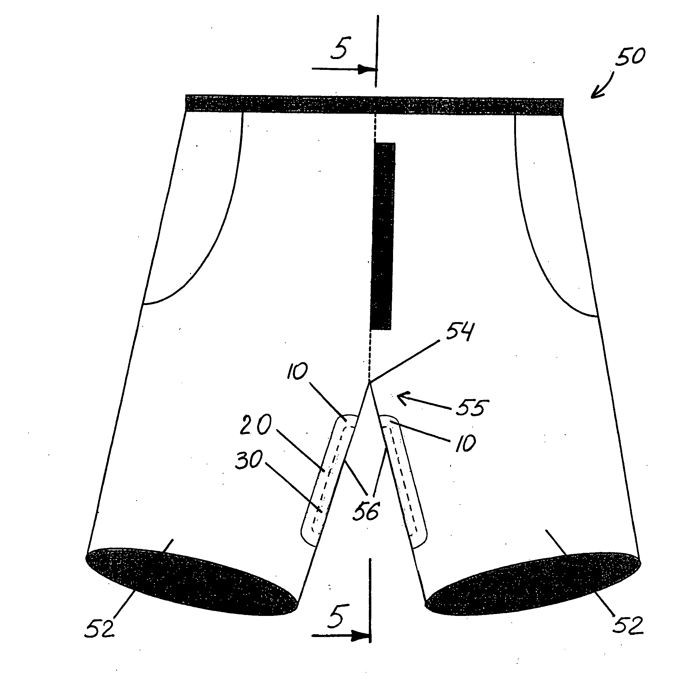 Pre-assembled anti-creep waist-clothing stay device and method of reinforcing crotch-adjacent inner-seam areas