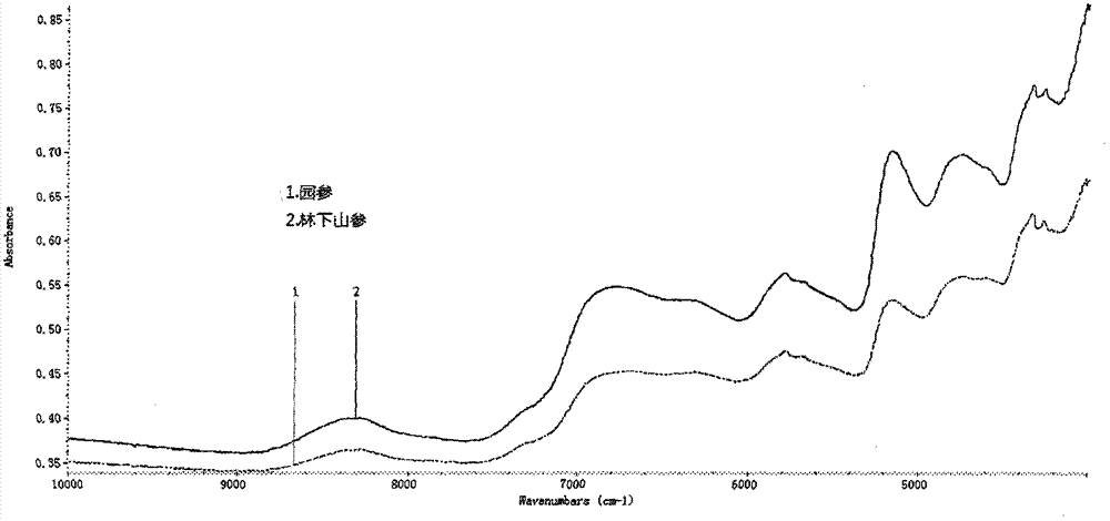 Method for identifying ginsengs with different growth patterns by using near infrared spectrum technology and determining content of components in ginsengs