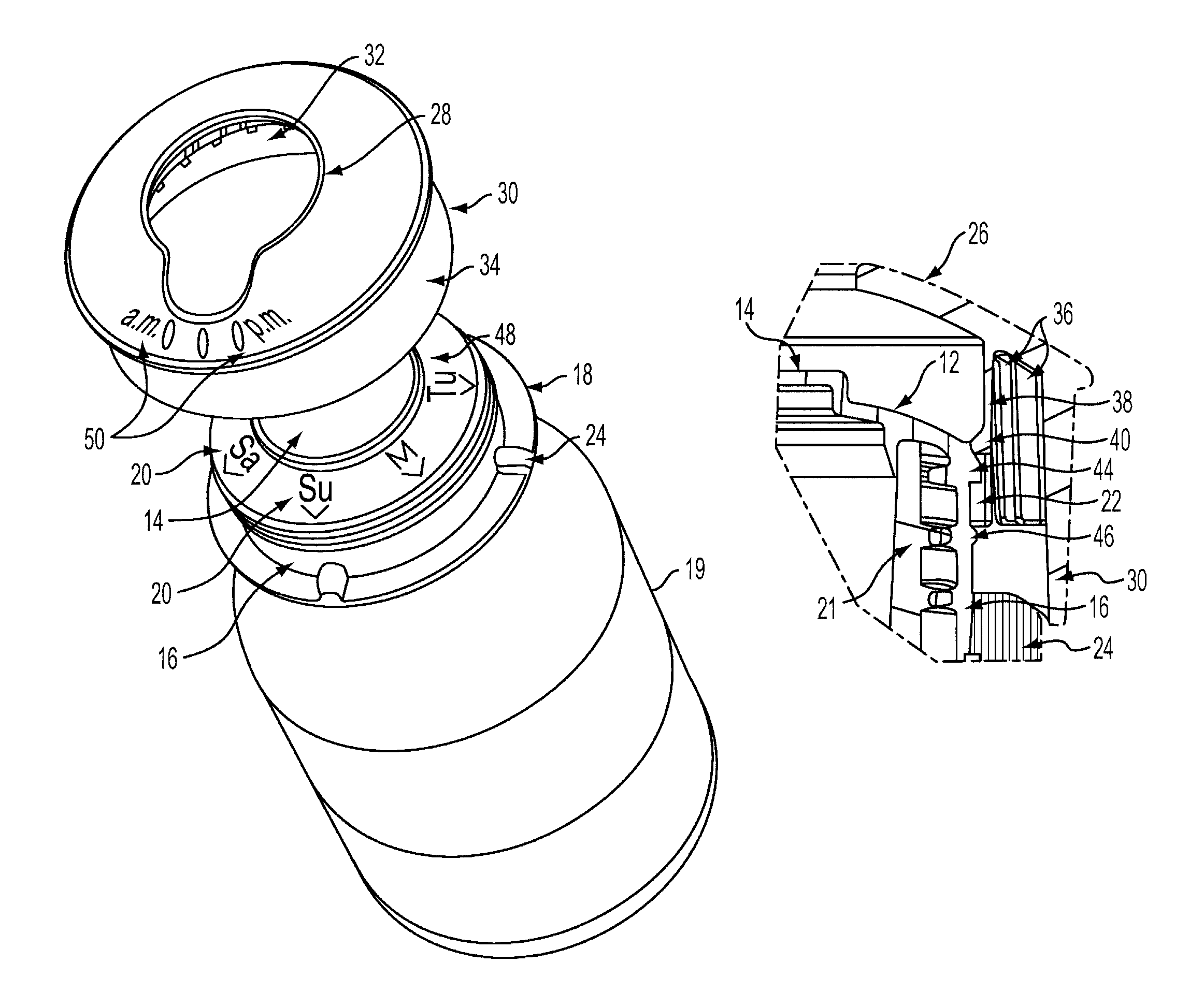 Container with adjustable date indicium