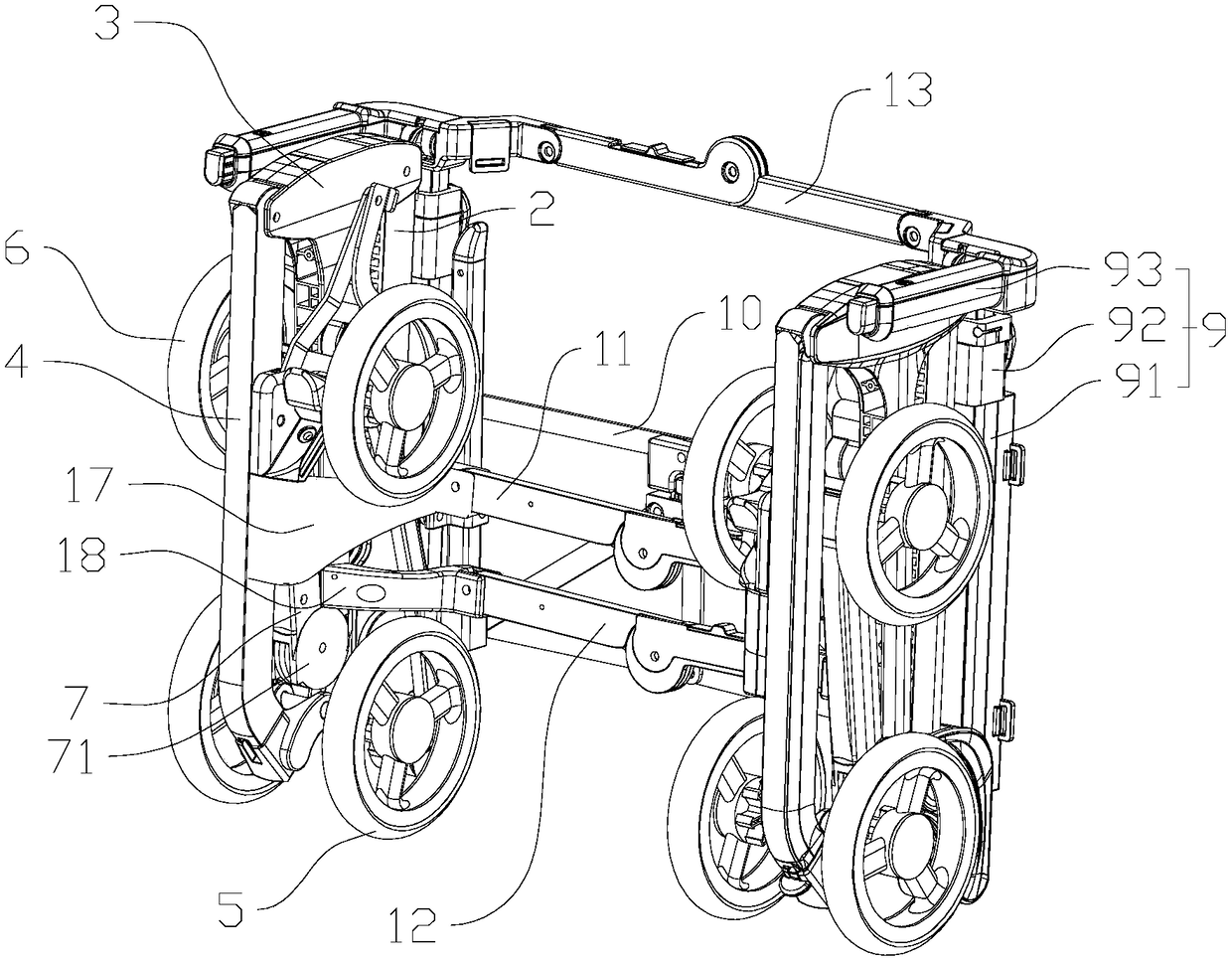 Baby carriage available for secondary folding for collection