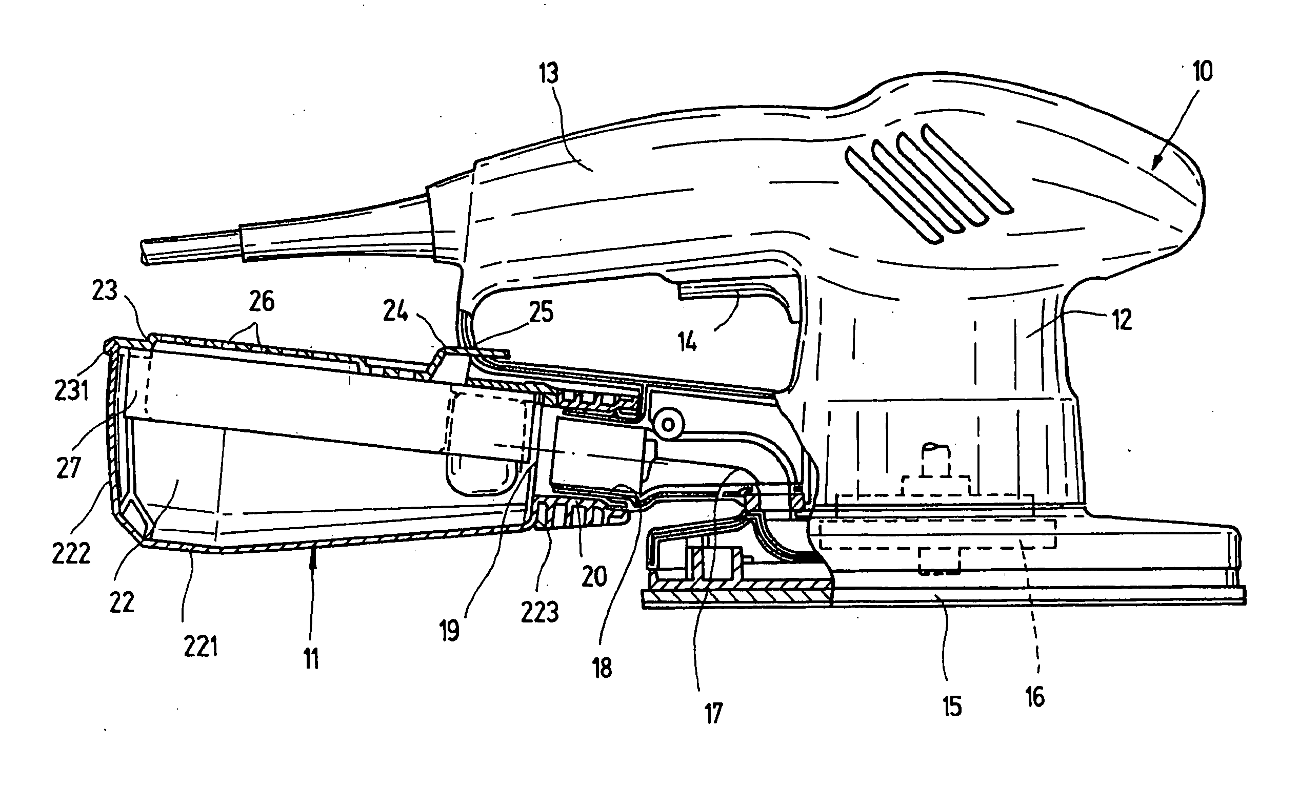 Dust collecting container for a hand-held machine tool