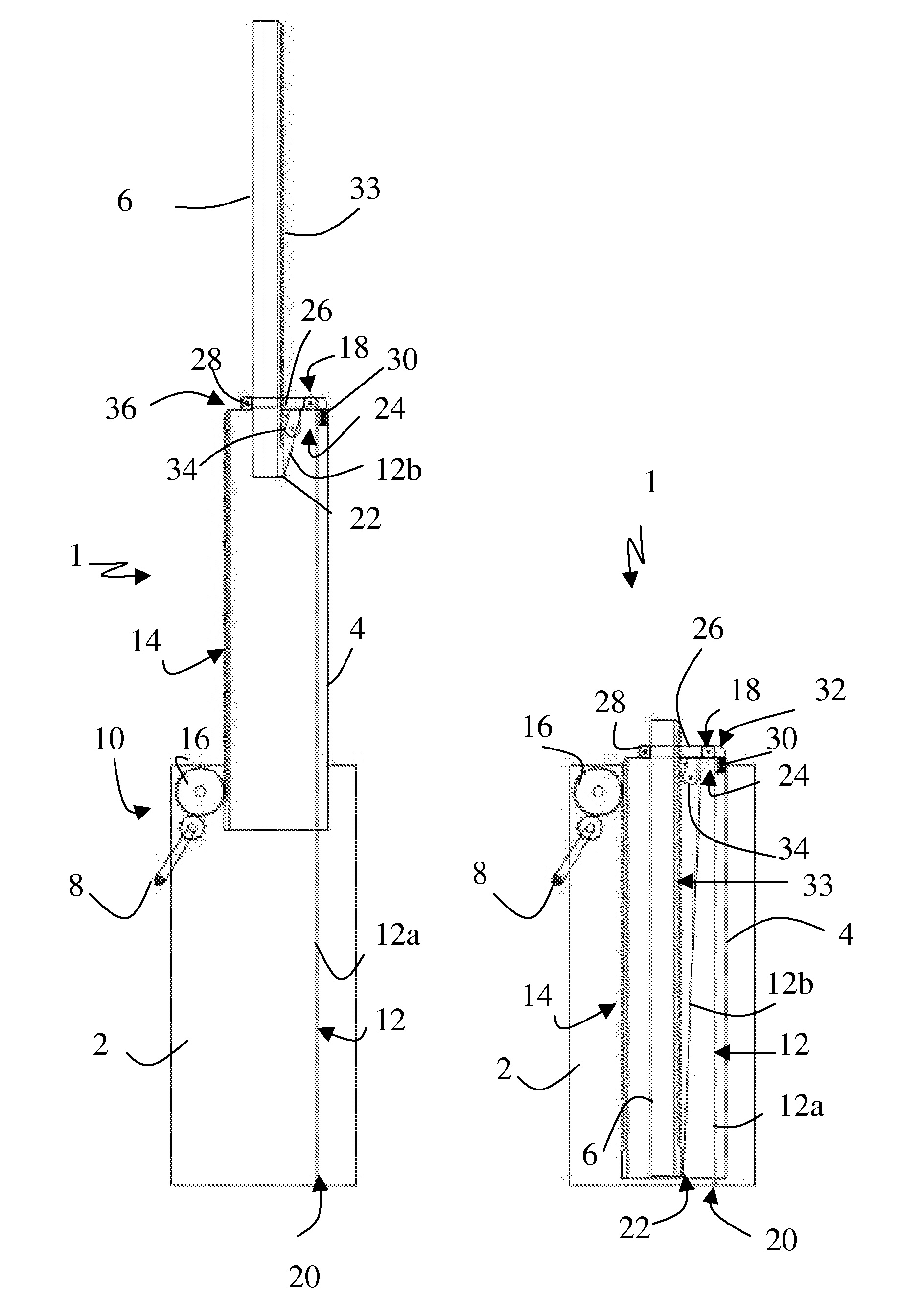 Telescopic lifting device with safety strap