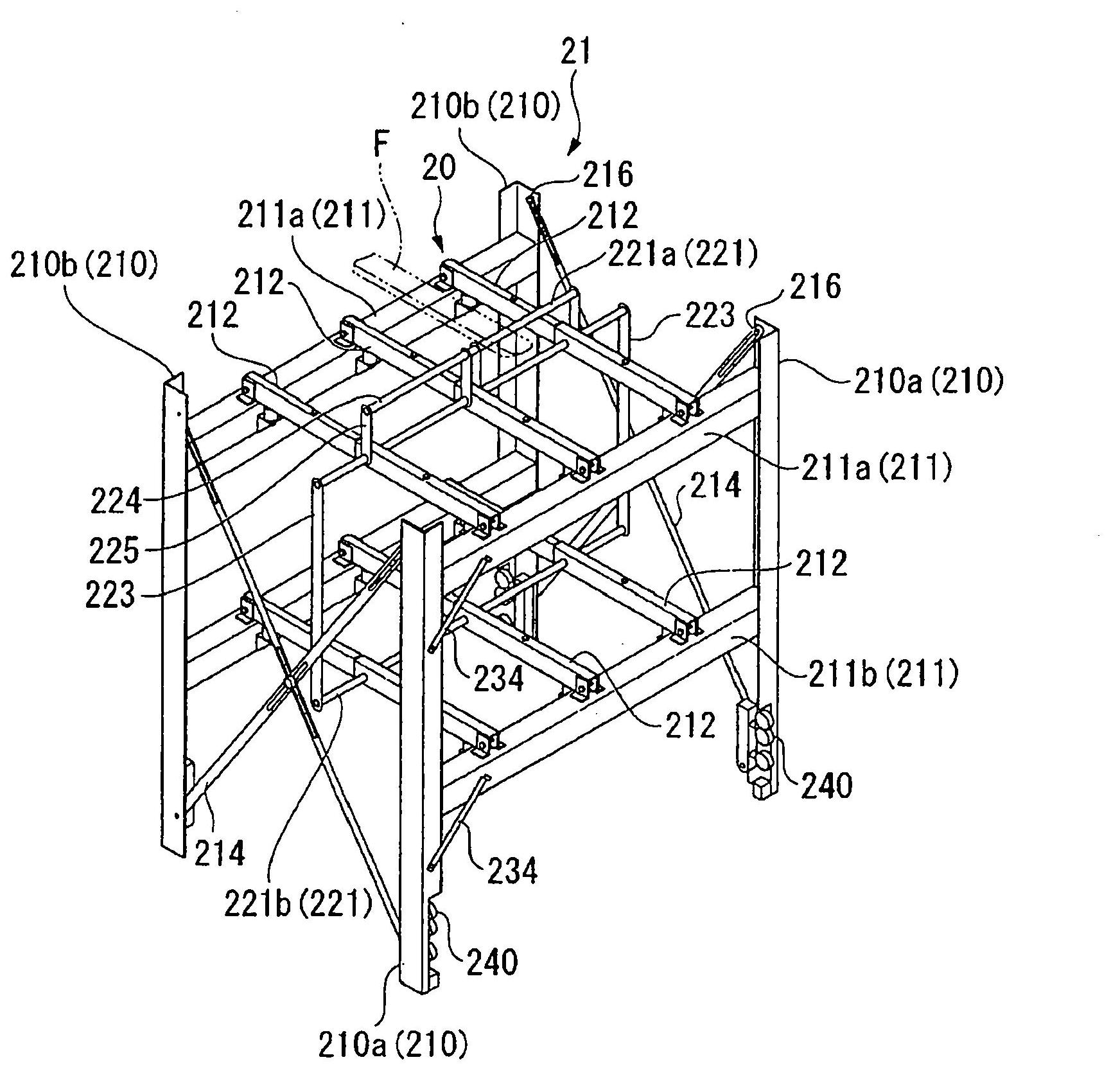 Pallet rack, pallet rack unit, and container provided with pallet racks