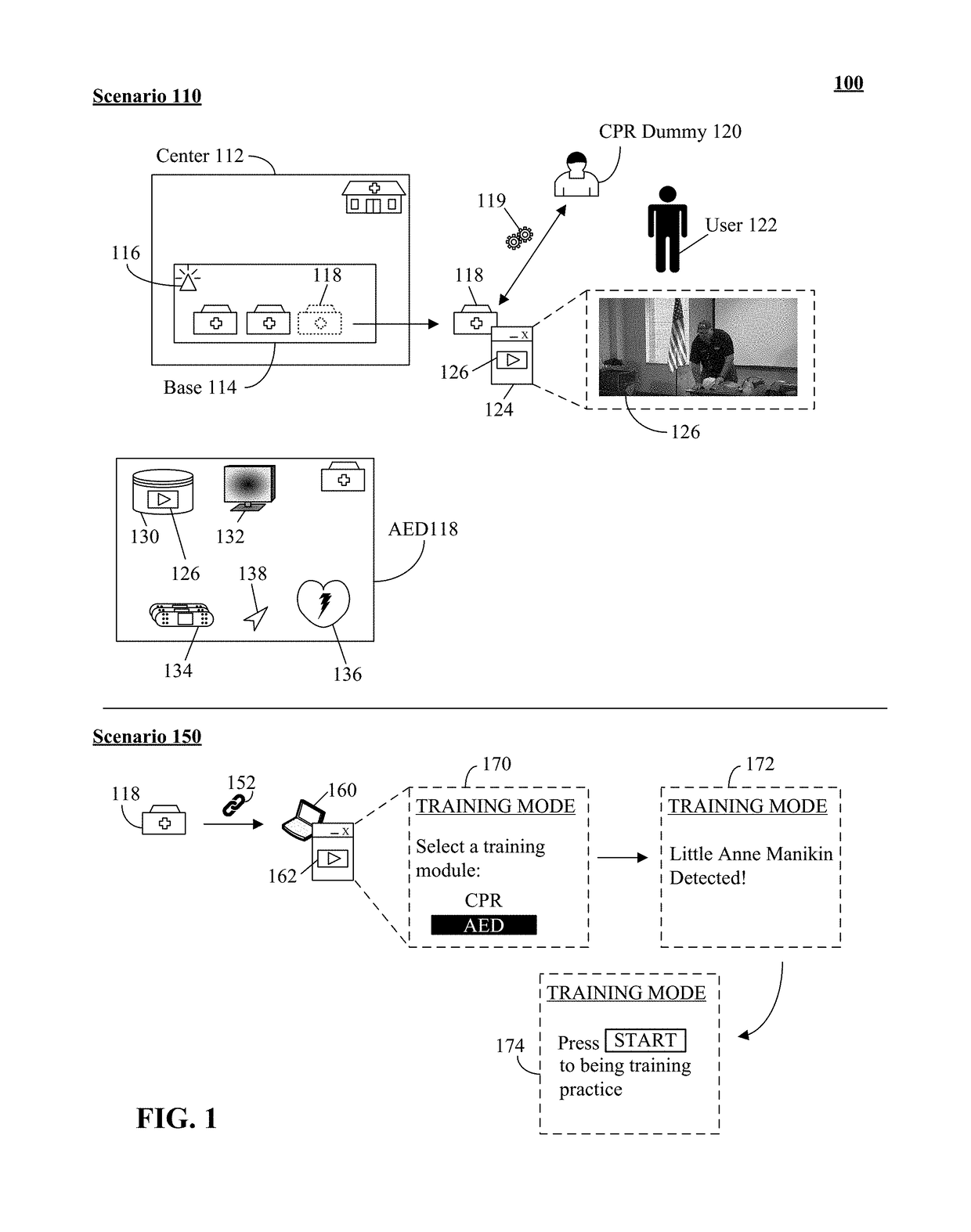 Enabling a dynamic intelligent training functionality of an automated external defibrillator with an integrated medical kit