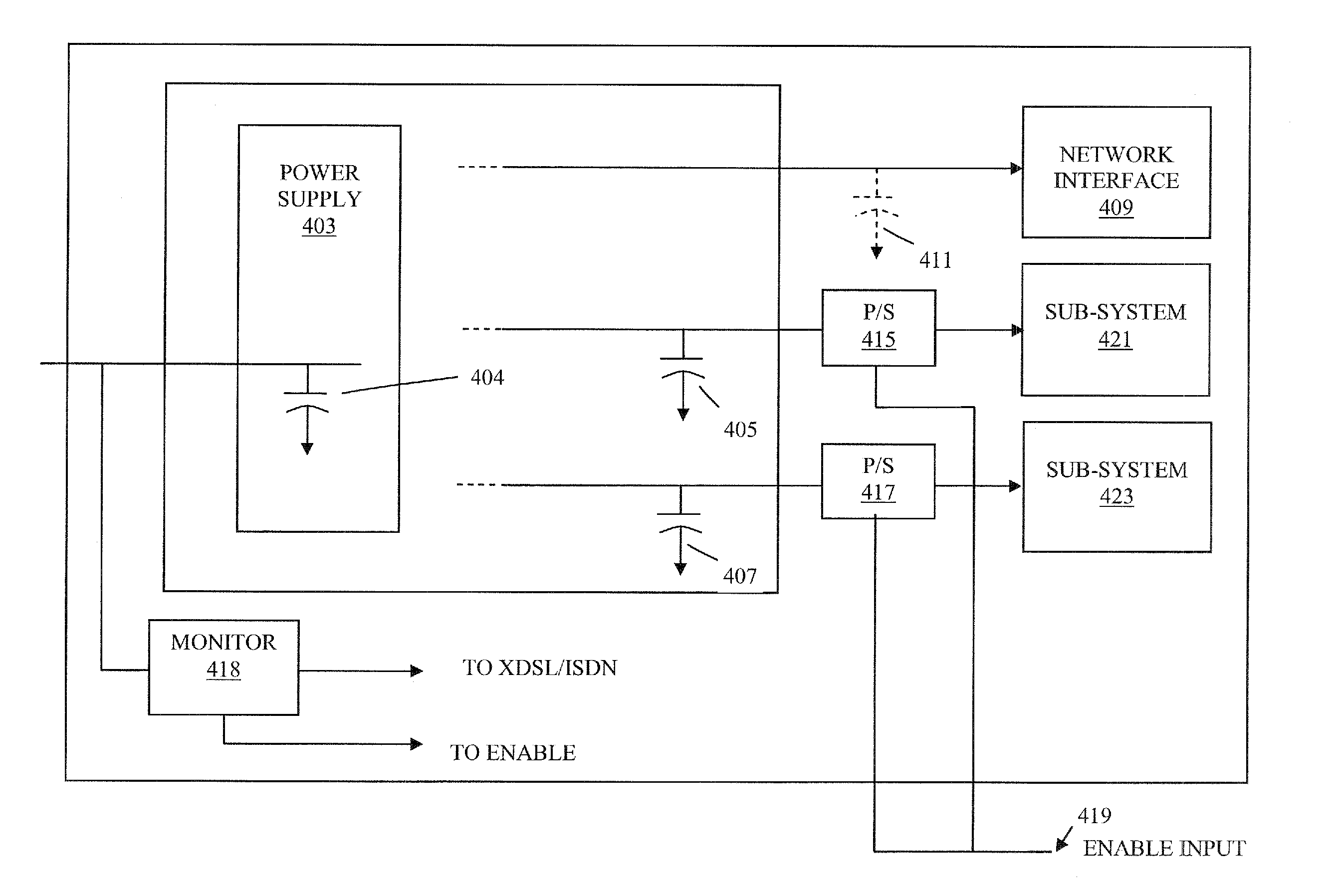 Transmission of a power loss condition over a network