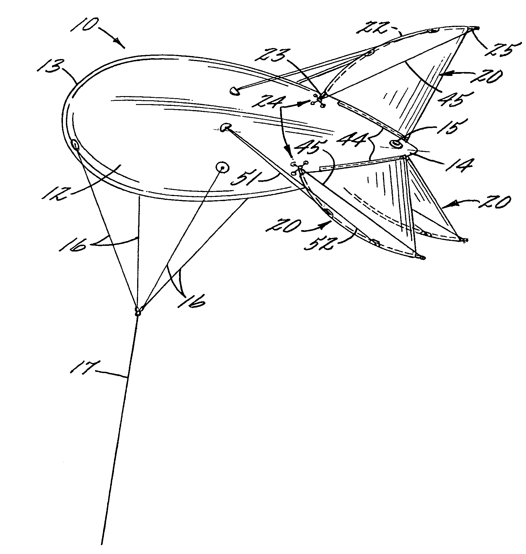 Tethered or free flight blimp with collapsible tail fins