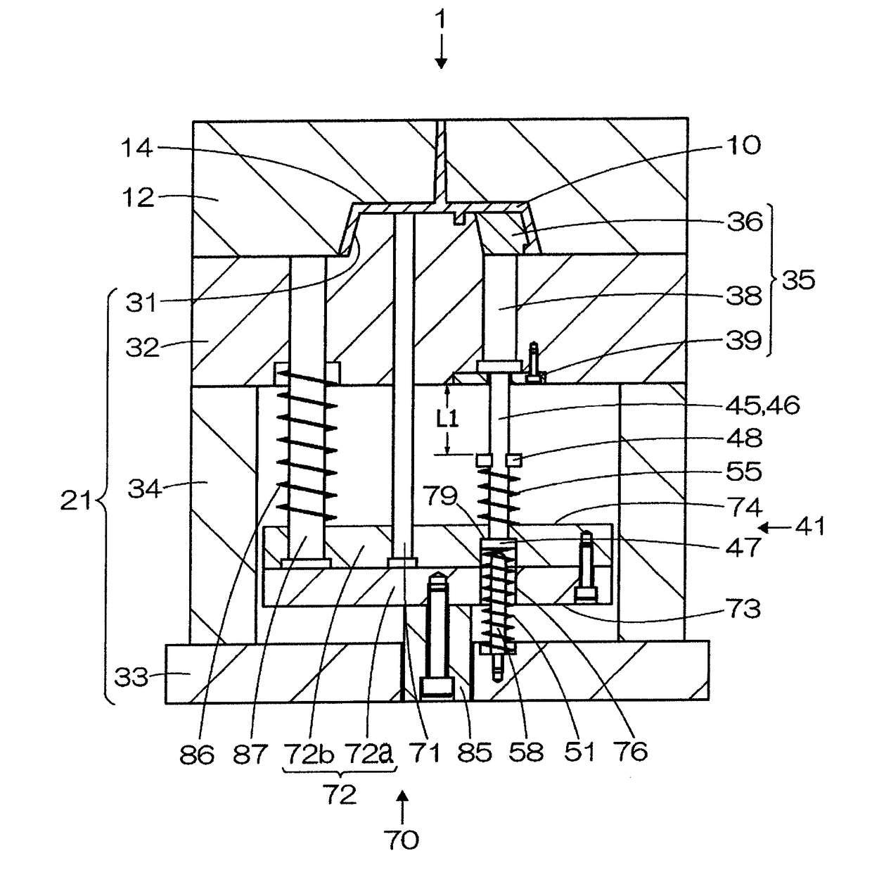 Molding die projection mechanism and molding die comprising same projection mechanism