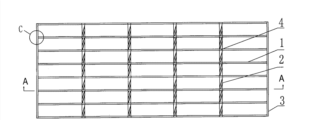 Steel grating, using device and production method