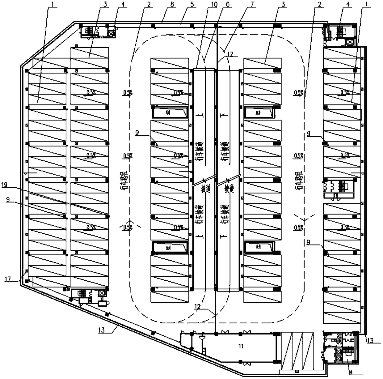 Multi-path high-rise stereo integrated bus parking lot