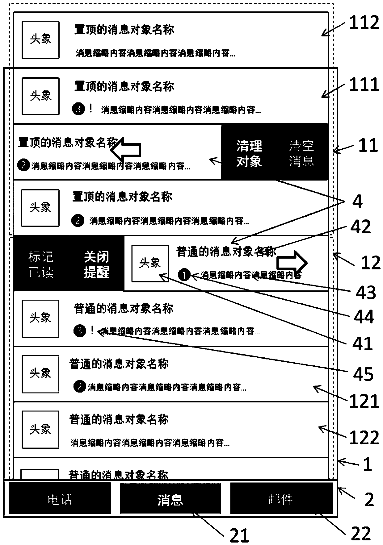 Message object list display method