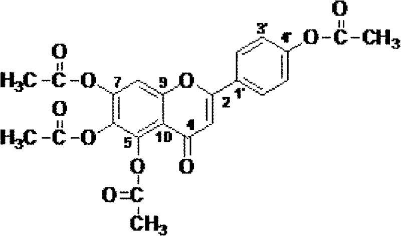 Use of 5,6,7,4'-tetra-acetoxyl flavone for preparing medicine for preventing and curing cardiovascular and cerebrovascular diseases