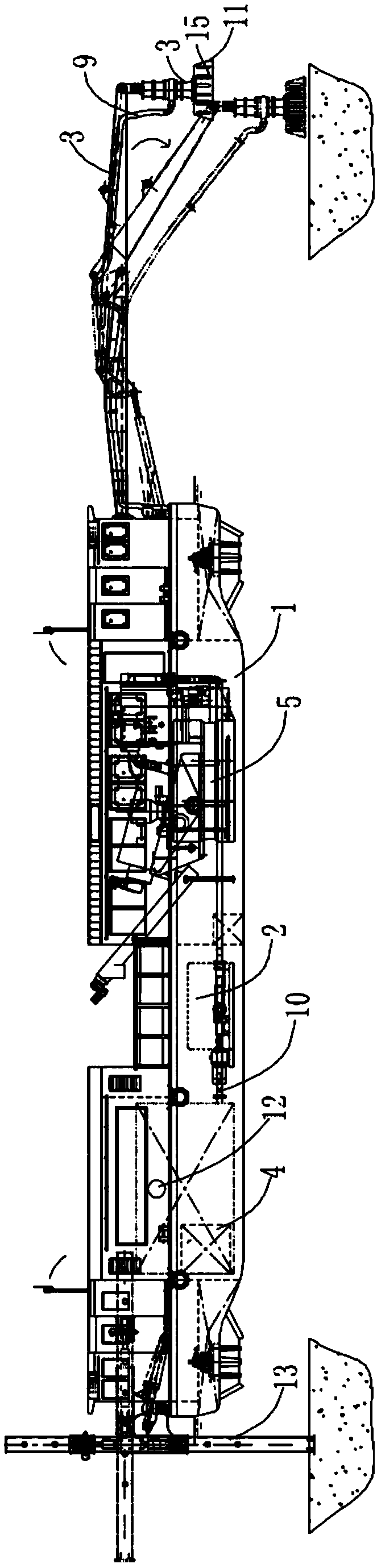 Integrated ship moving in urban river channel in two directions for river sludge cleaning and dewatering